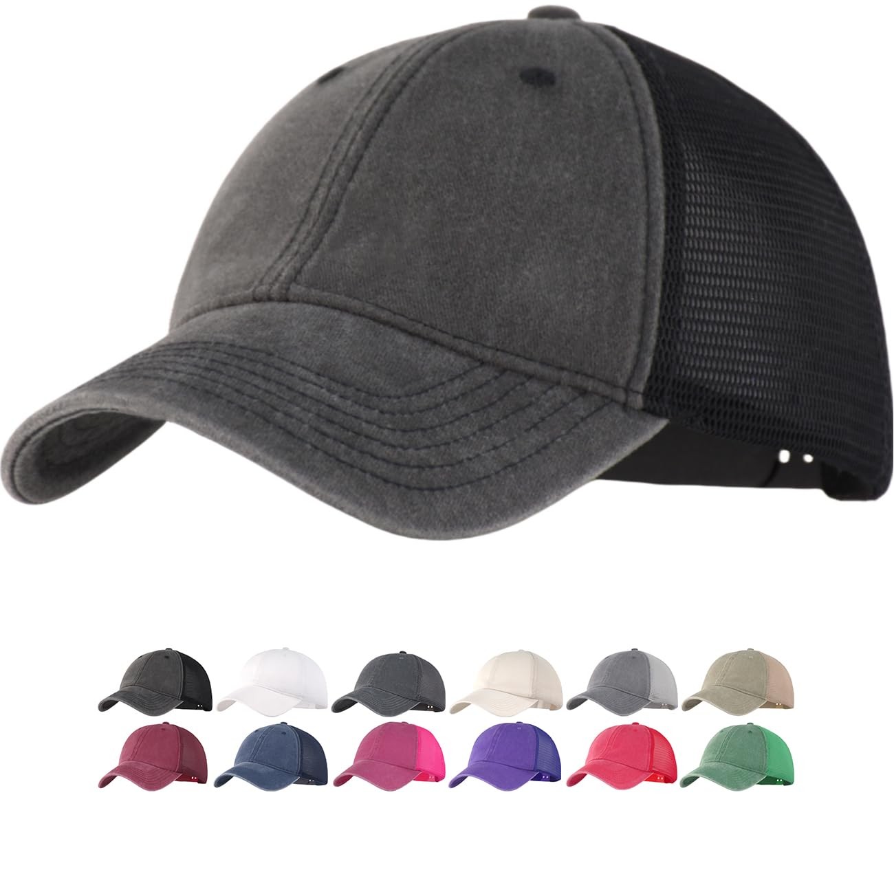 Comfy Soft Vintage Distressed Trucker Hat Snapback Mesh One Size, Black