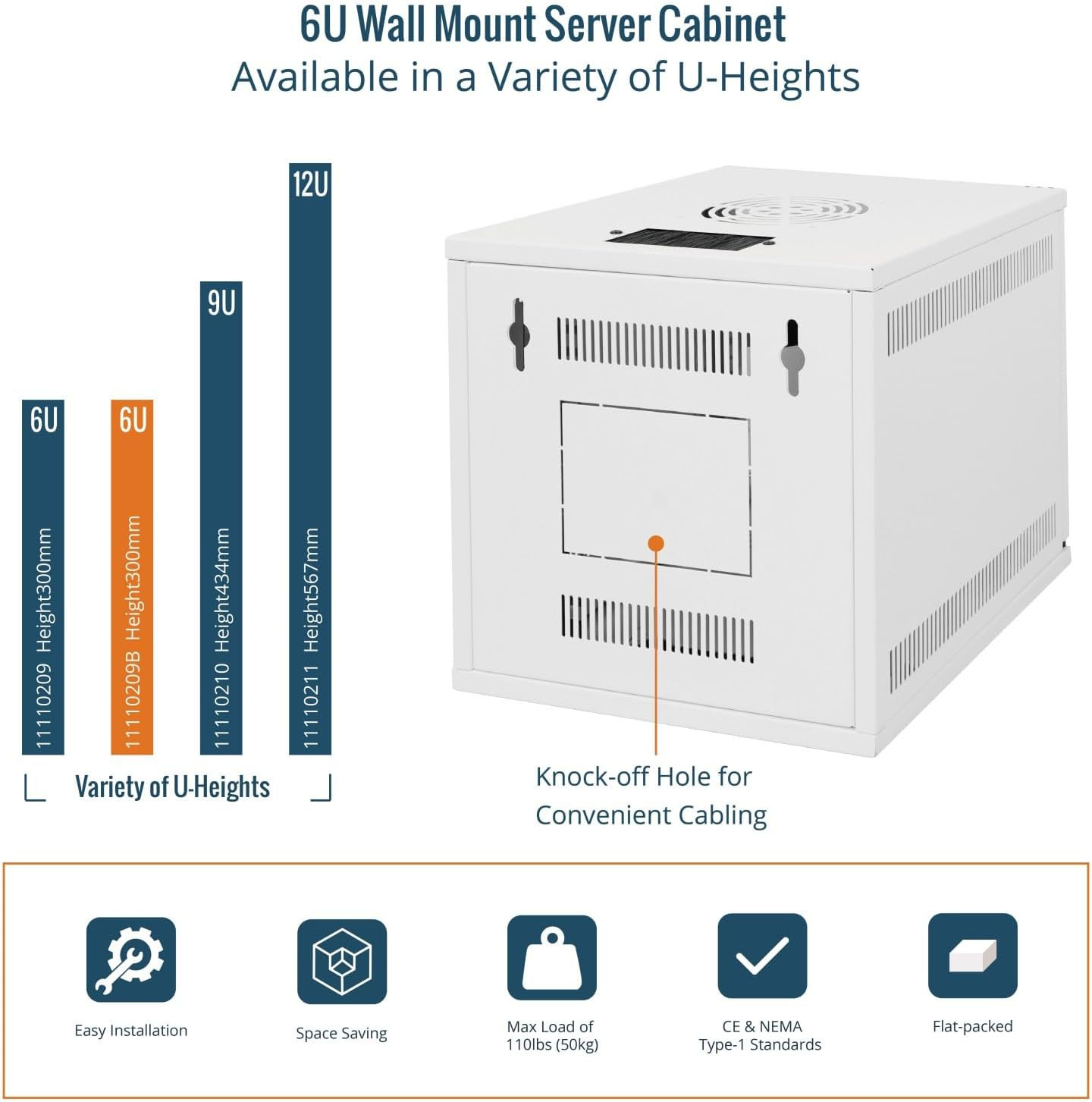 10" Wall Mount 6U Network Cabinet - 110Lbs Capacity, White Server Rack Set