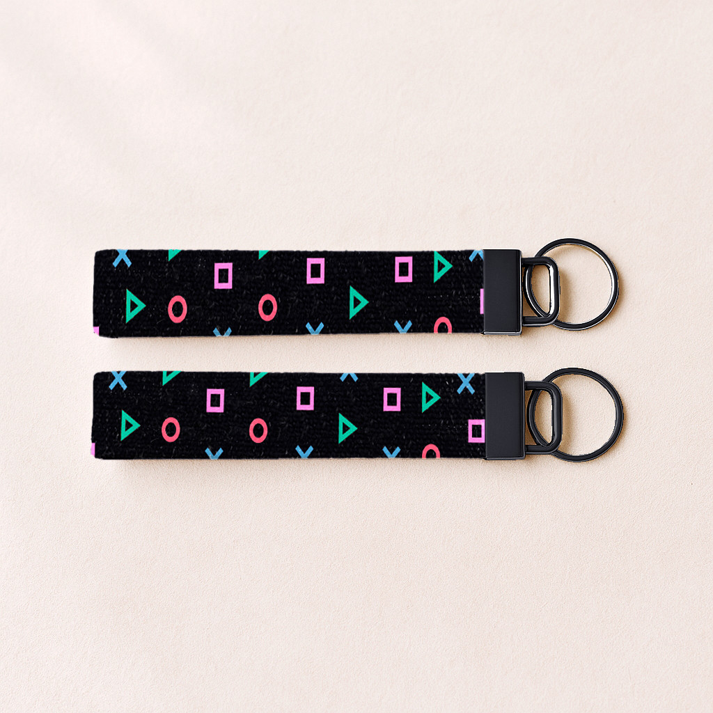 Playstation theme gamer Wrist Lanyard Keychain – Black Sublimated Car Key Fob