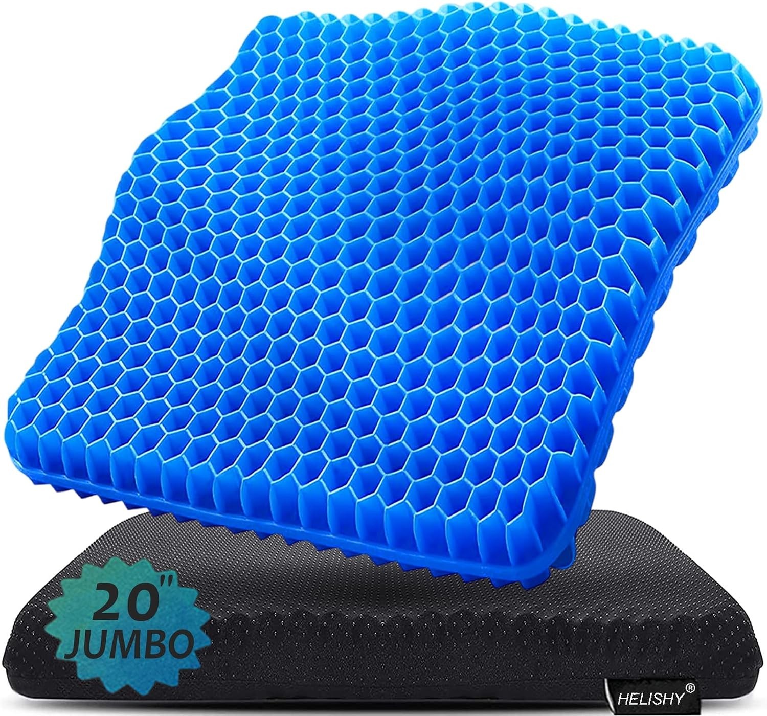 20" Gel Seat Cushion for Long Sitting Jumbo Thick - 20x19.7x1.95inch, Blue