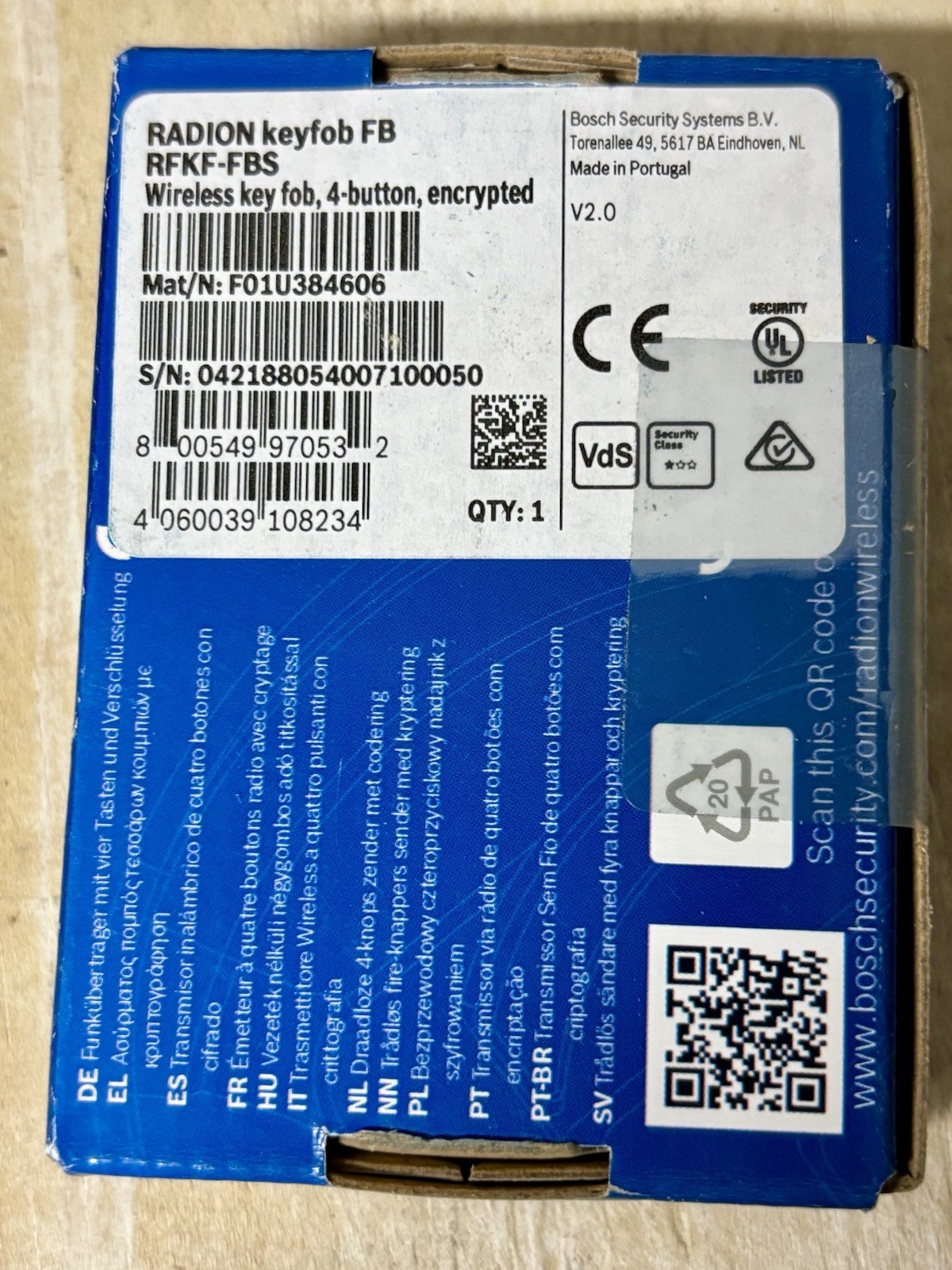 Bosch RFKF-FBS Wirelss 4 Button Fob