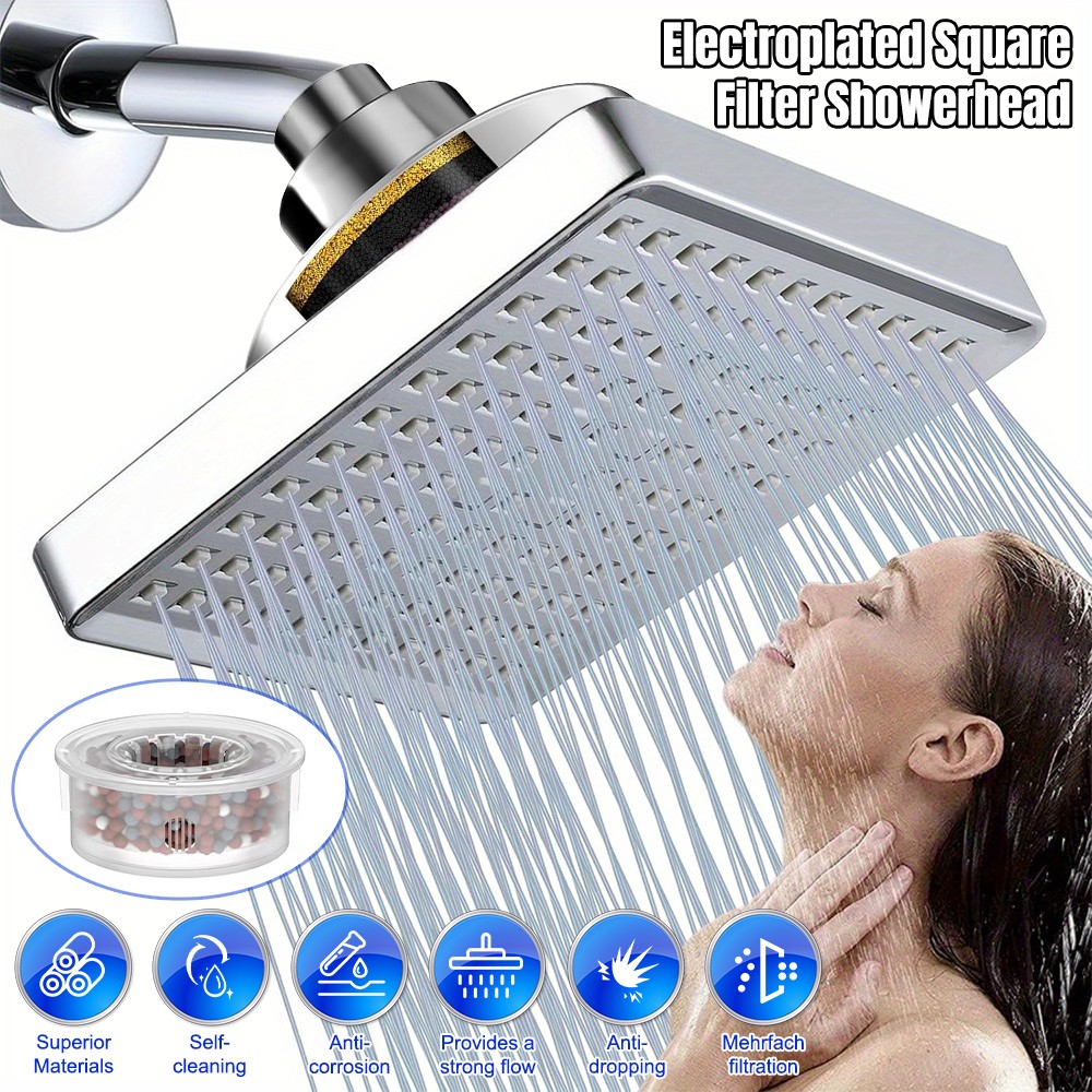 Luxury Shower Head 6" Filtered High Pressure Rain Showerhead Adjustable with Rod