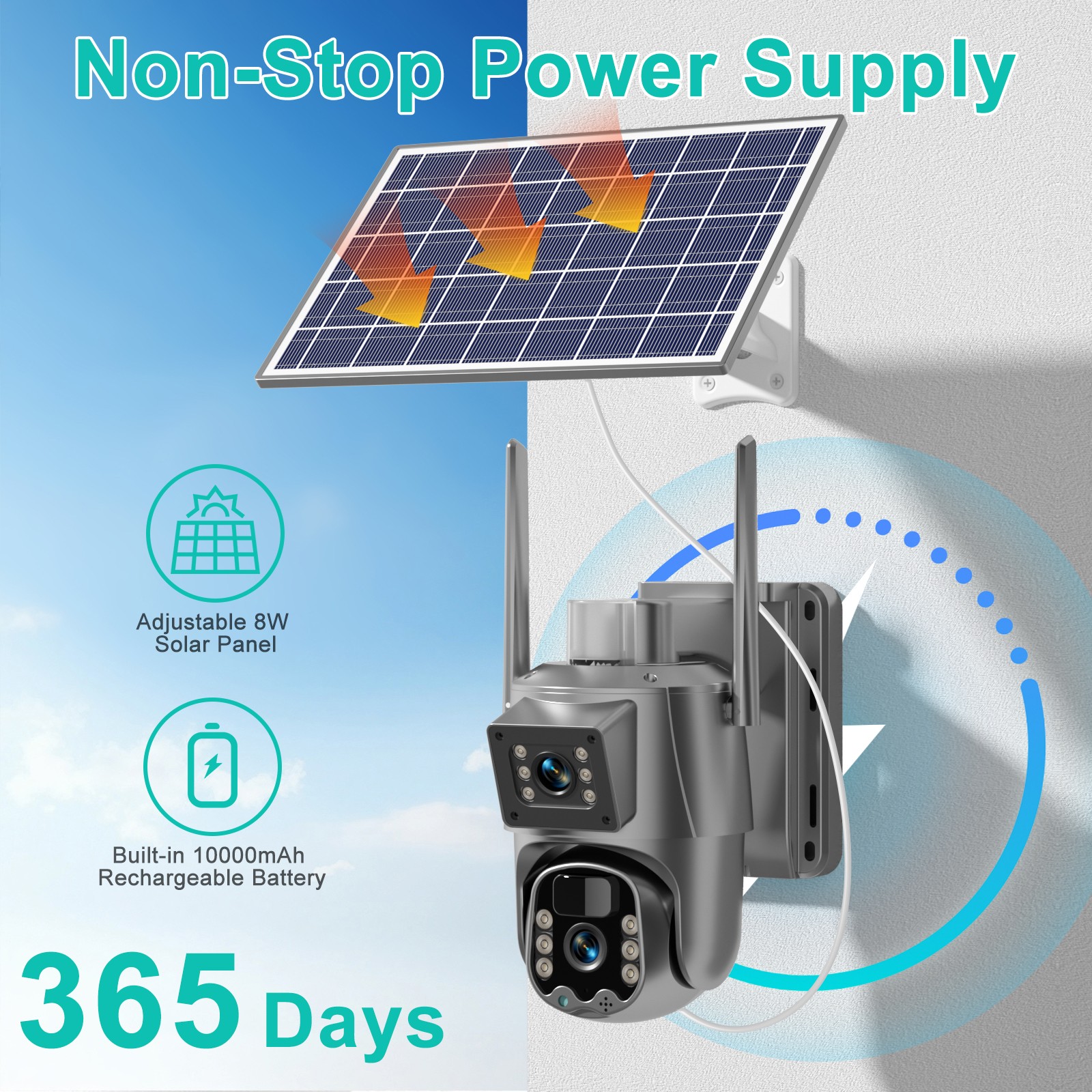 2pcs WIFI Solar Panel Battery 4+4MP Wireless PTZ Security Camera PIR Full Color