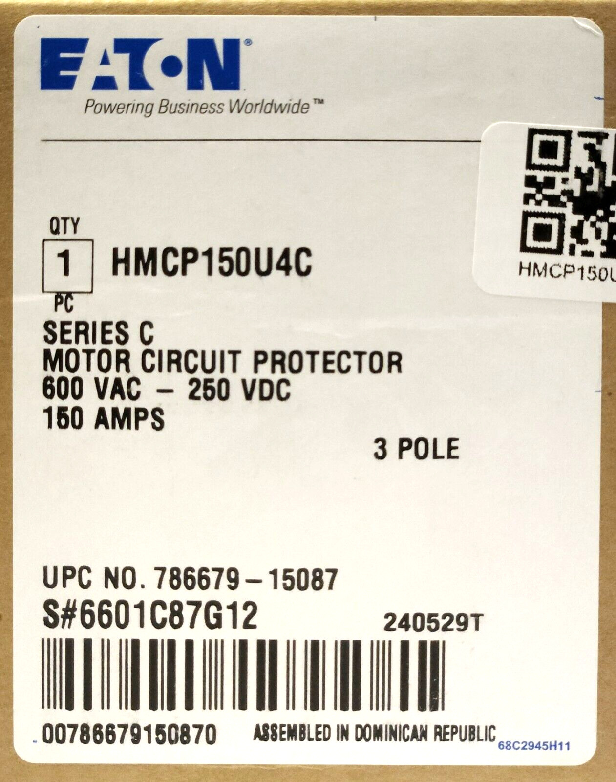 EATON CUTLER HAMMER HMCP150U4C 150 AMP Type HMCP Motor Circuit Protector