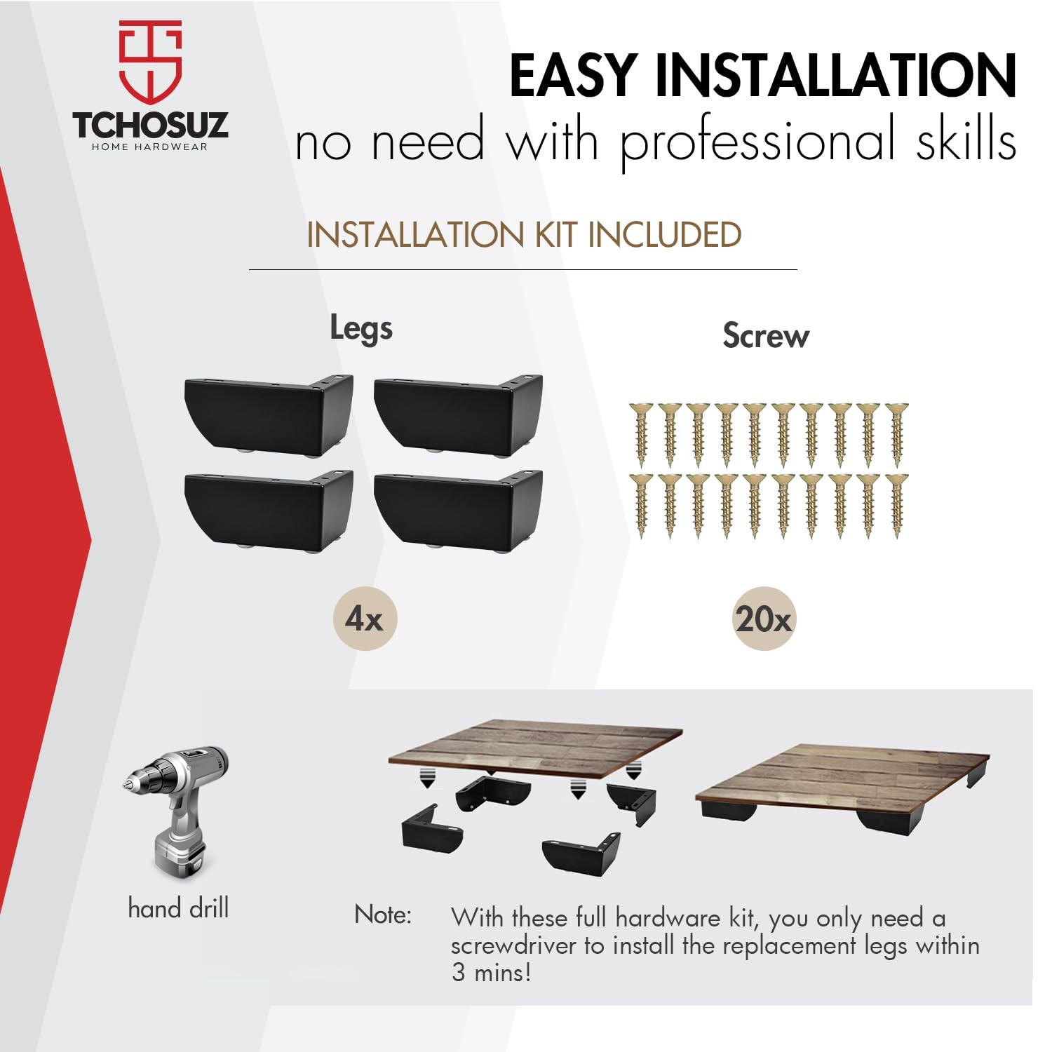 TCHOSUZ 2 Inch / 5cm Metal Furniture Legs, Set of 4 Heavy Duty Iron L-Shape S...