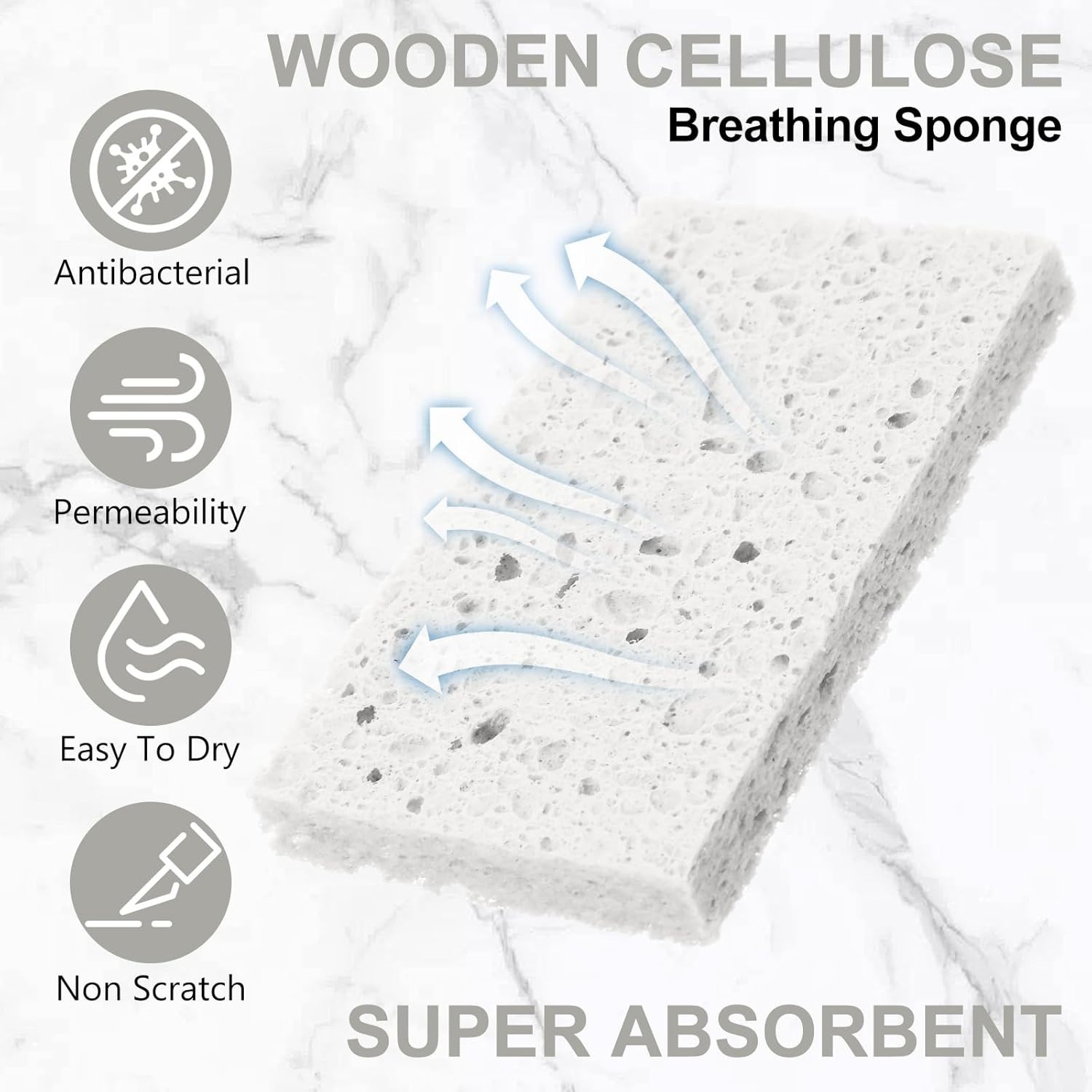 Durable Wood Pulp Sponges, 100 Pieces, White