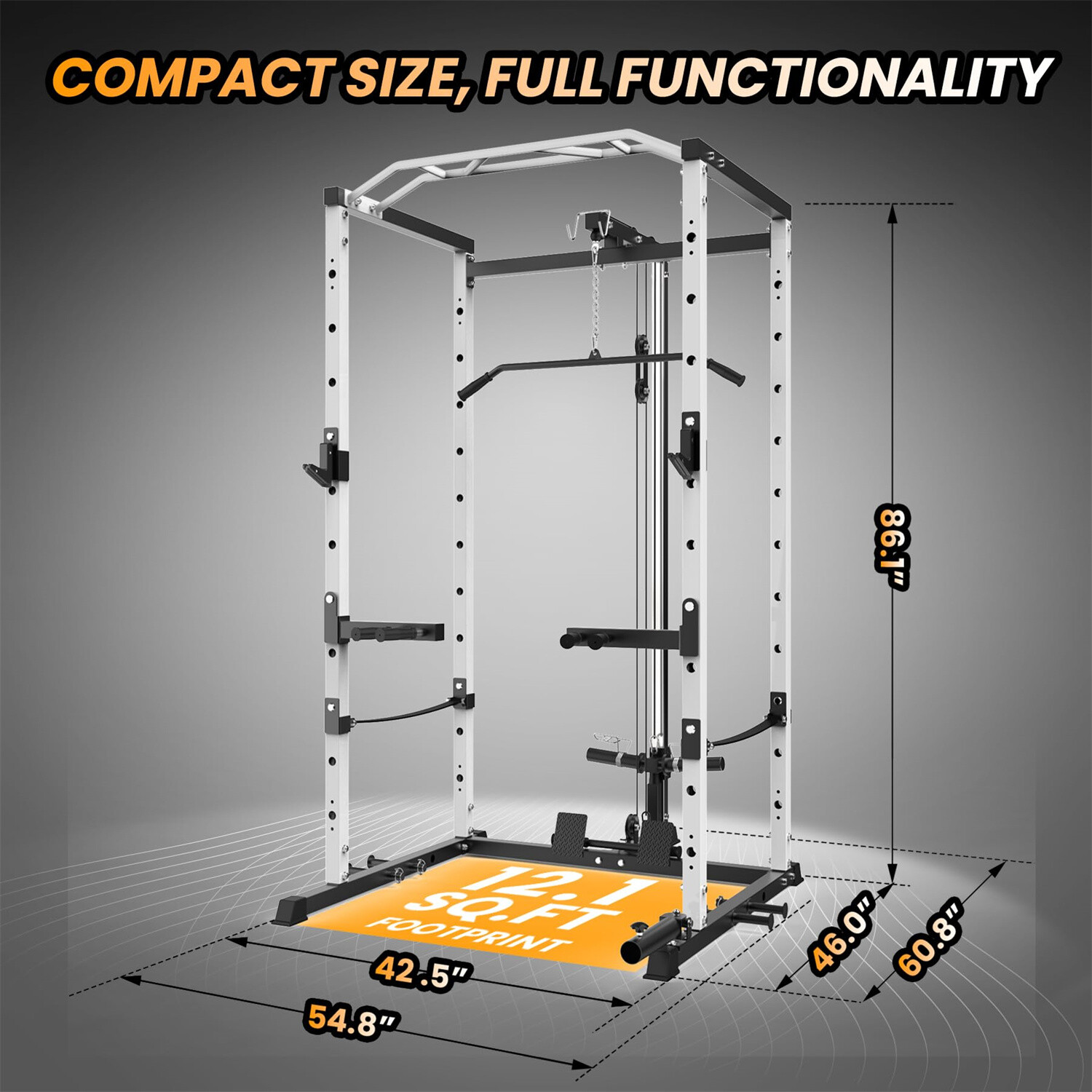 ✅Power Cage Multi-Functional Power Rack with Cable Pulley System and J-Hooks