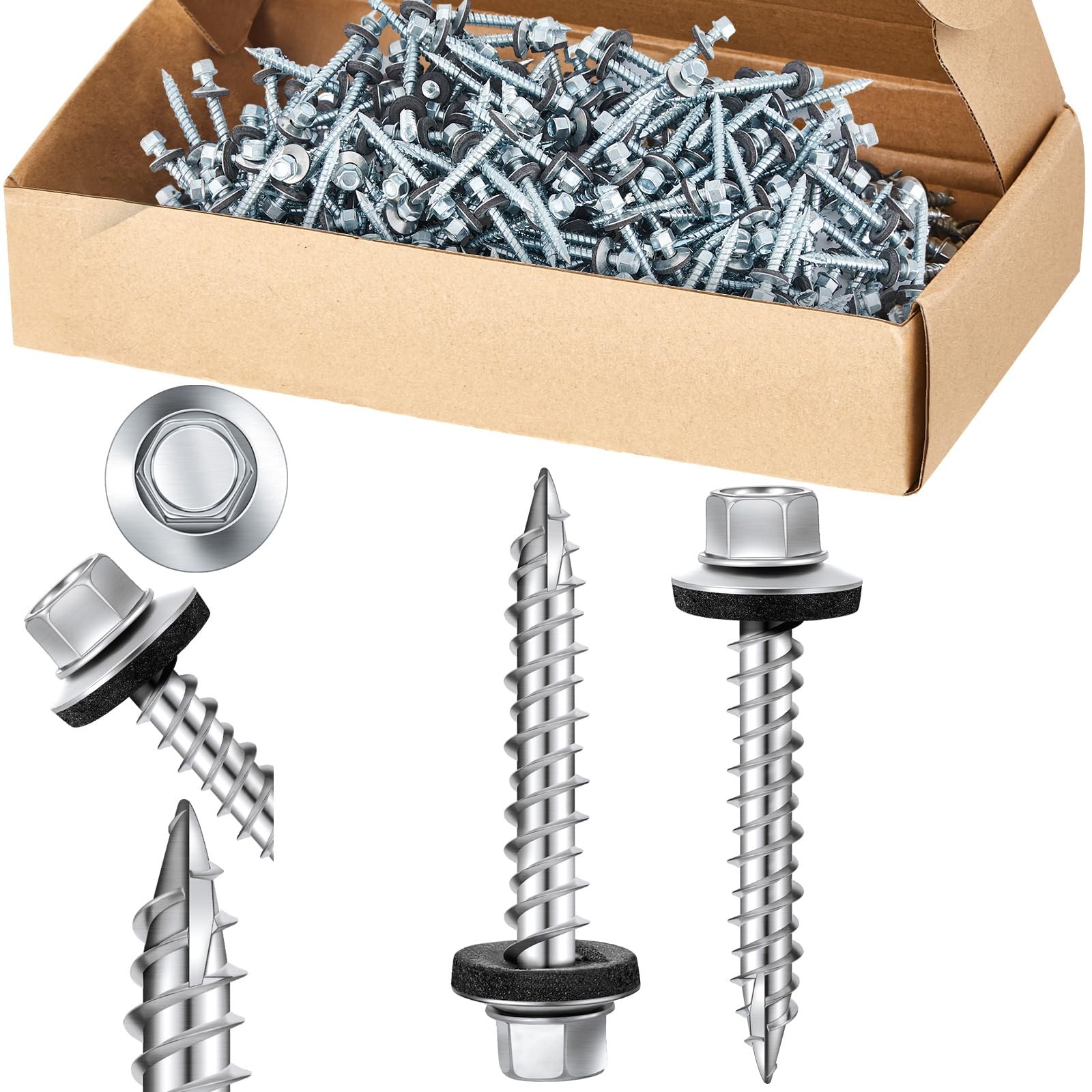 500 Pack #10 x 1-1/2" Zinc Hex Head Metal Roofing Screws with Washer
