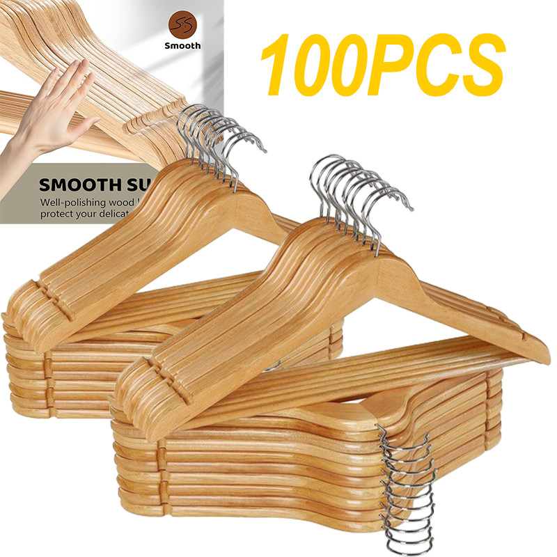 100Pack Wooden Hangers Suit Hangers Premium Natural Finish Home - Ideal for Home