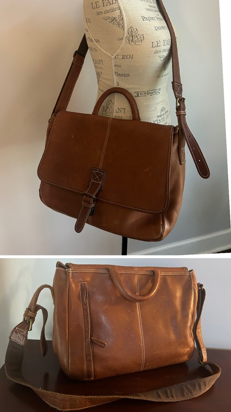 Vintage LL Bean Briefcase Brown All Leather Messenger Laptop Bag Mens Large