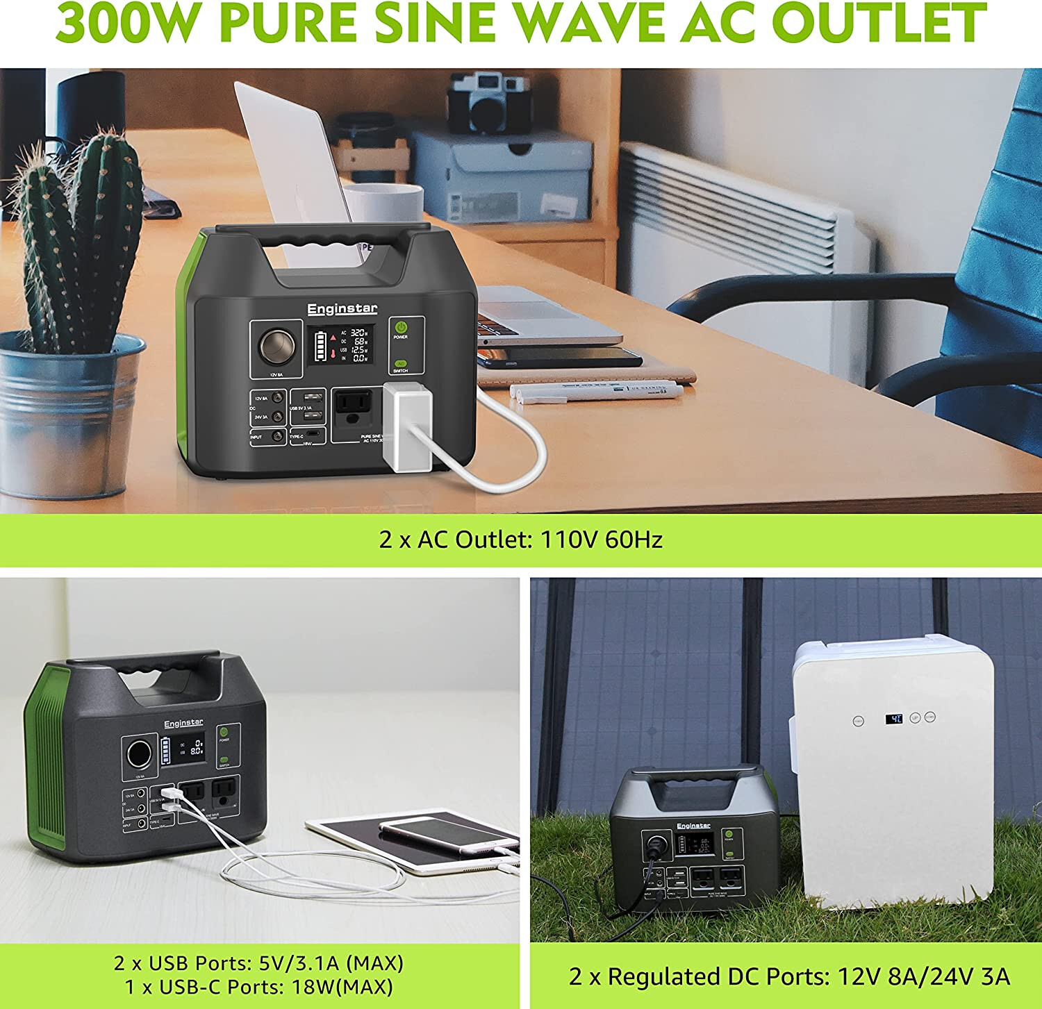 Solar Generator 300W Green + Solar Panels