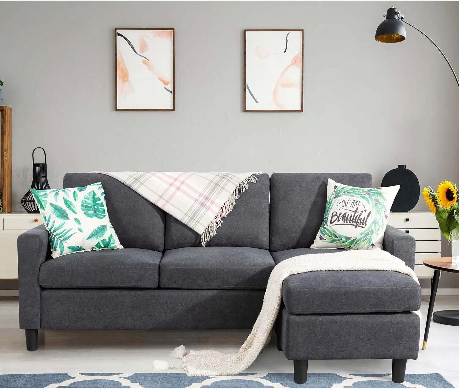 Shintenchi Convertible Sectional Sofa Couch Modern Linen, Fabric L-Shaped Couch