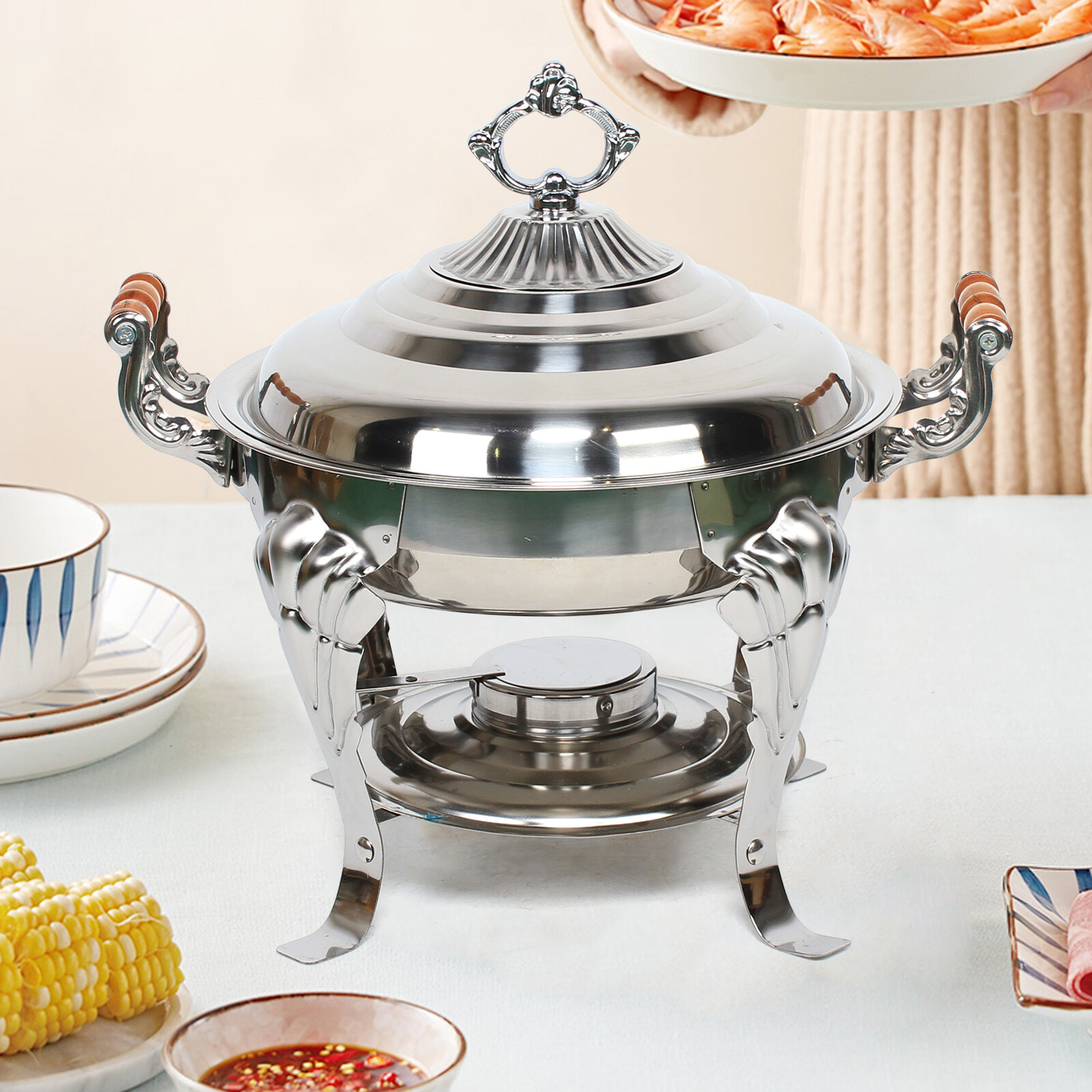 For Restaurant Round Buffet Chafing Dish Catering Food Warmer Stainless Steel US