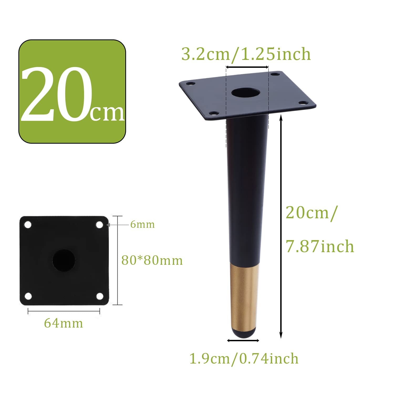 Furniture Legs 4Pcs Metal Straight Angled Tapered Legs Modern Couch Feet for ...
