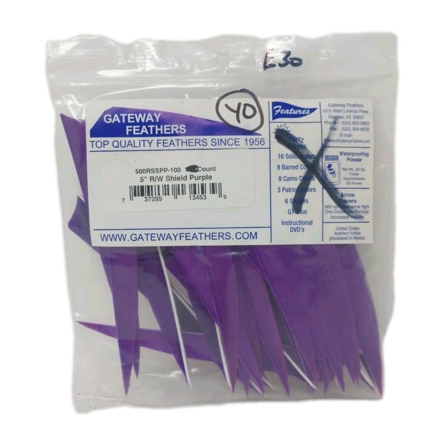 40 Count Gateway Archery Arrow Feathers 5" Right Wing: Shield Purple