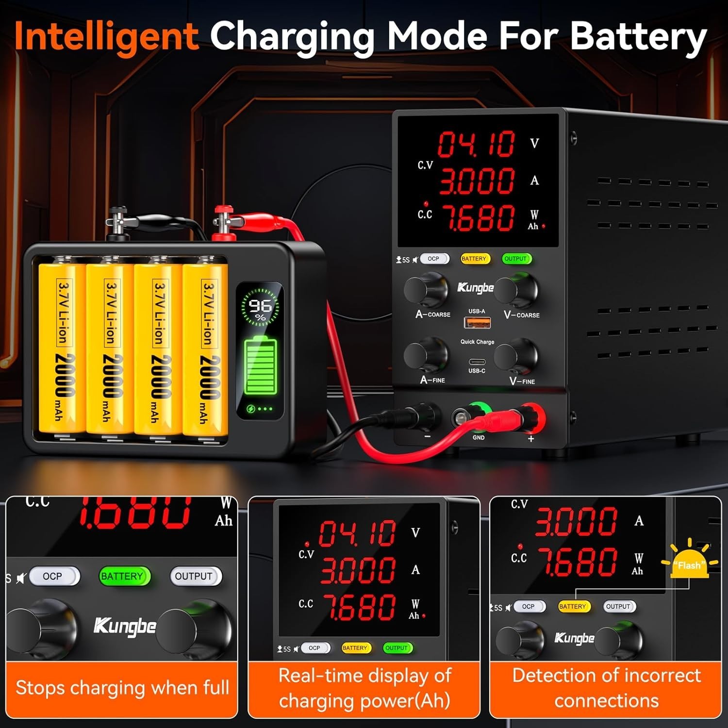 Powerful 30V 10A Adjustable DC Bench Power Supply with Smart Charging Features