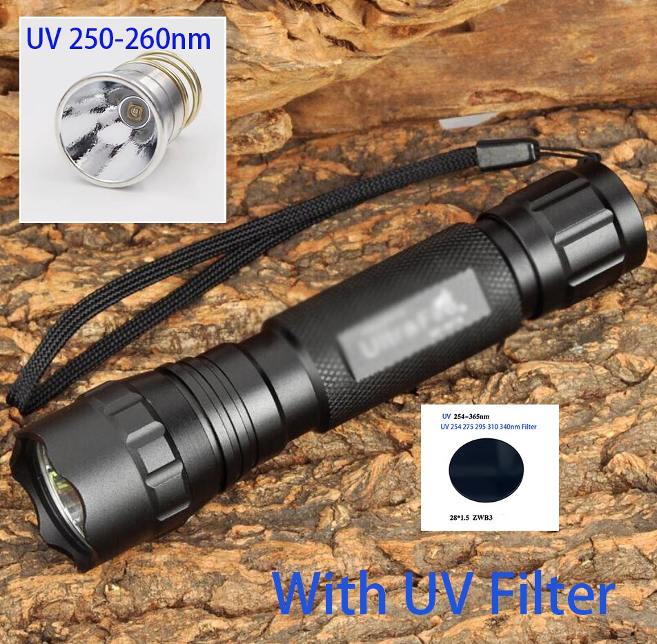 UV C 255nm LED Short Wave Flashlight Fluorescent Mineral  Ultraviolet Light