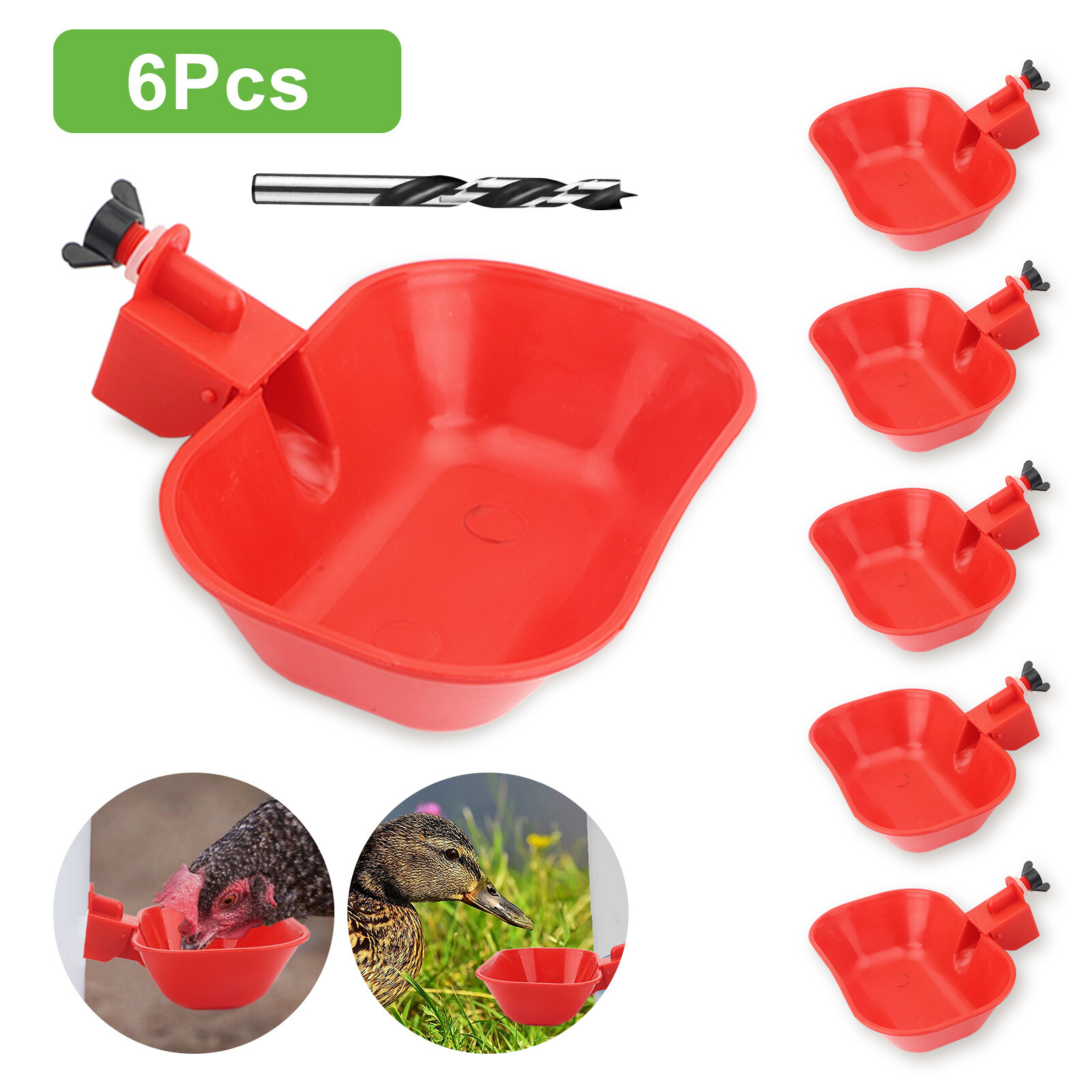 6x Chicken Automatic Watering Cups Poultry Drinker for Duck, Quail, Hen Drinking