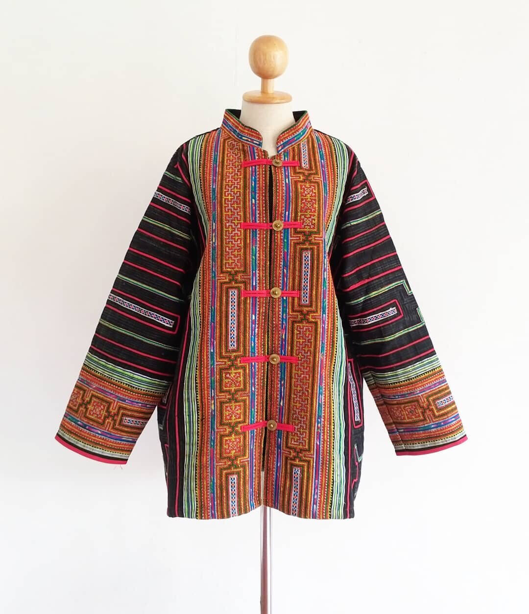 Unisex's Thai Hmong Style Hand Woven Shirt Cotton Indigo dye Embroidery Size 50"