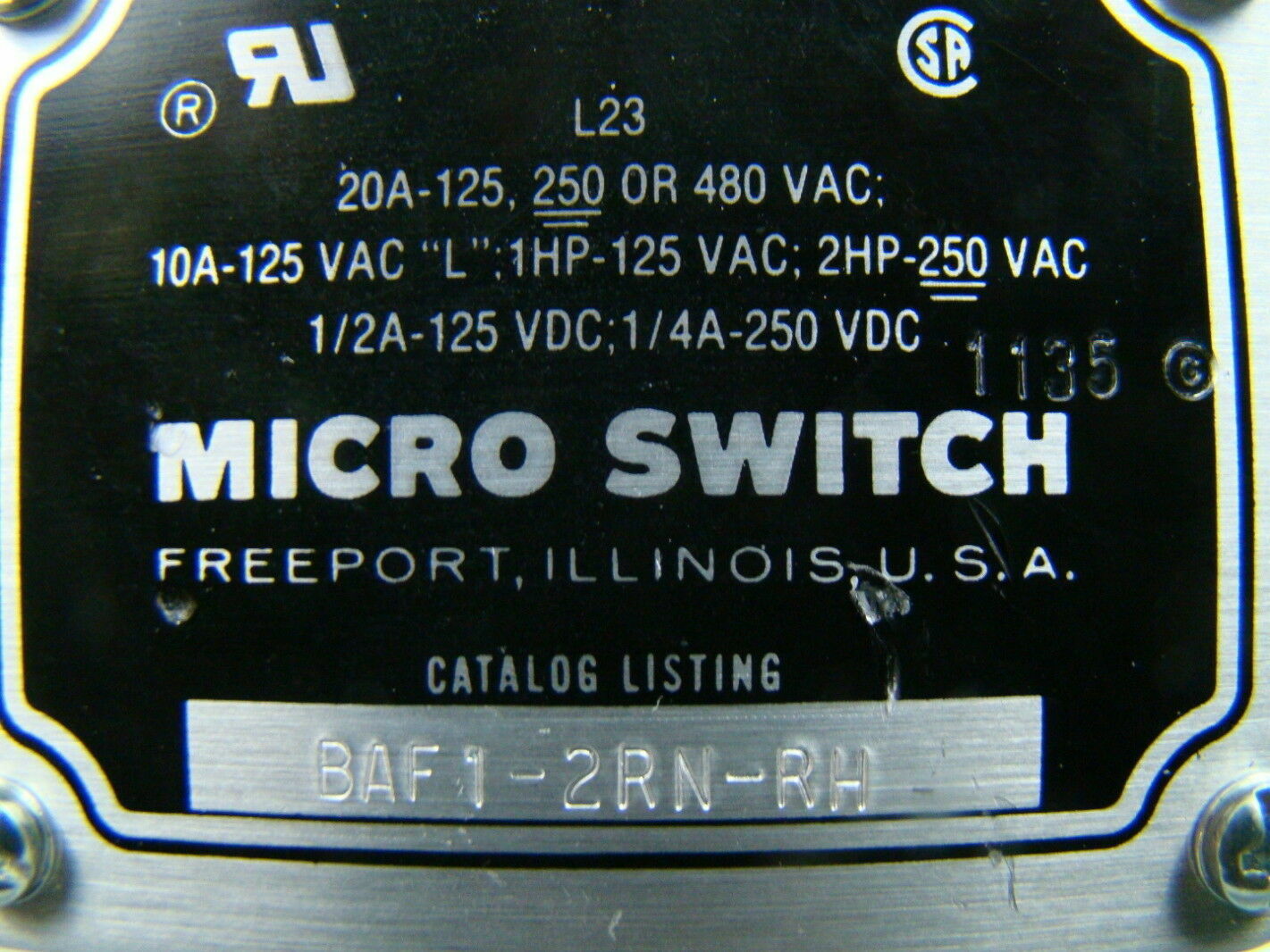 Honeywell Micro Switch 125,250,480v BAF1-2RN-RH