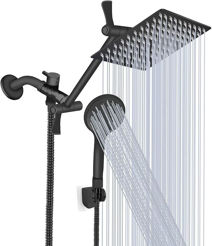 12 Inch Matte Black Adjustable Extension Bathroom Shower Head w/ Handheld Spray