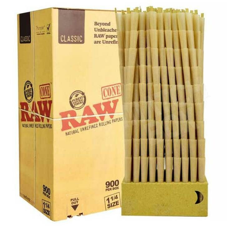 Authentic RAW Classic 1 1/4 Size Pre-Rolled Cones 100 Pack 🌟 RAW Storage Tin