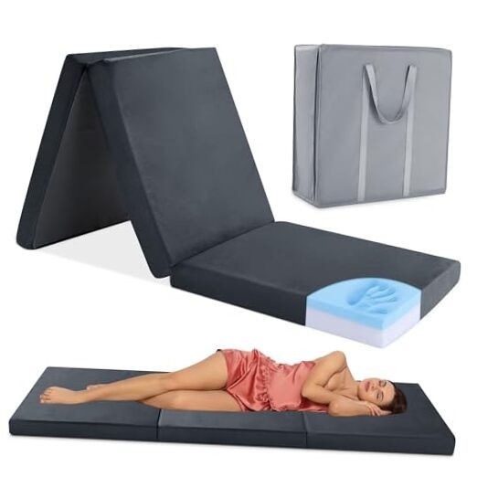 Tri Folding Memory Foam Camping Mattress for Small Single-72"x24"x3" Dark Grey