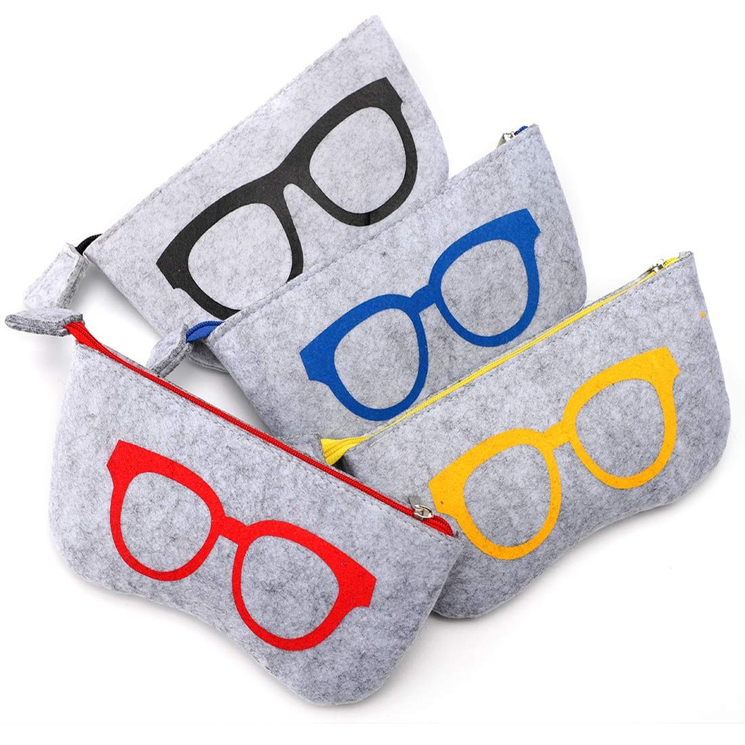 Soleebee 4 Pack Portable Eyeglasses Bag Case Soft Felt Zipper Glasses Purse B...