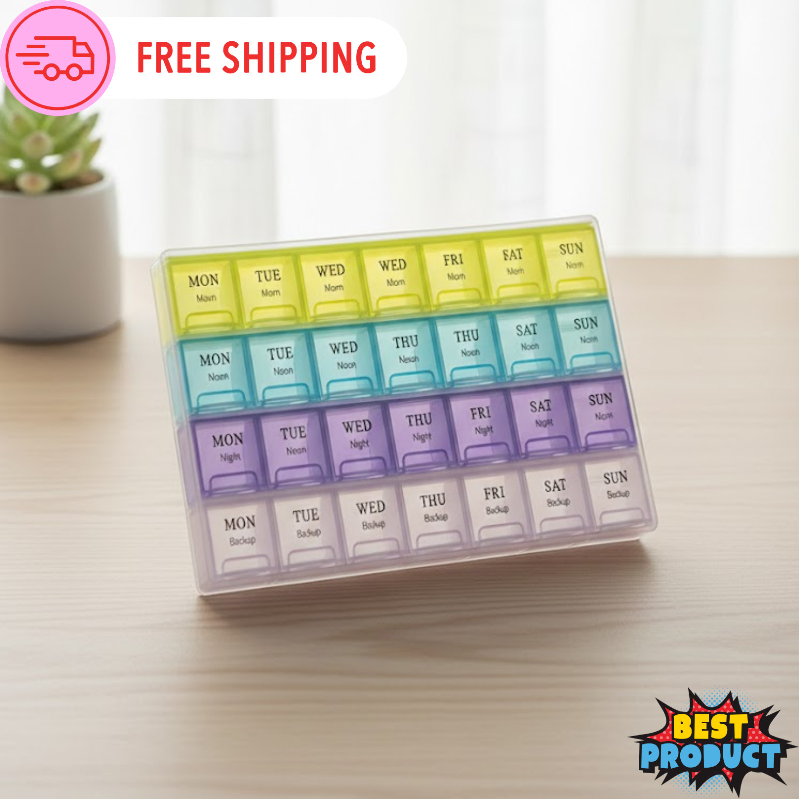 28-Slot Flip-Top Pill Organizer Box Weekly Portable Medicine Holder Case 7 Days
