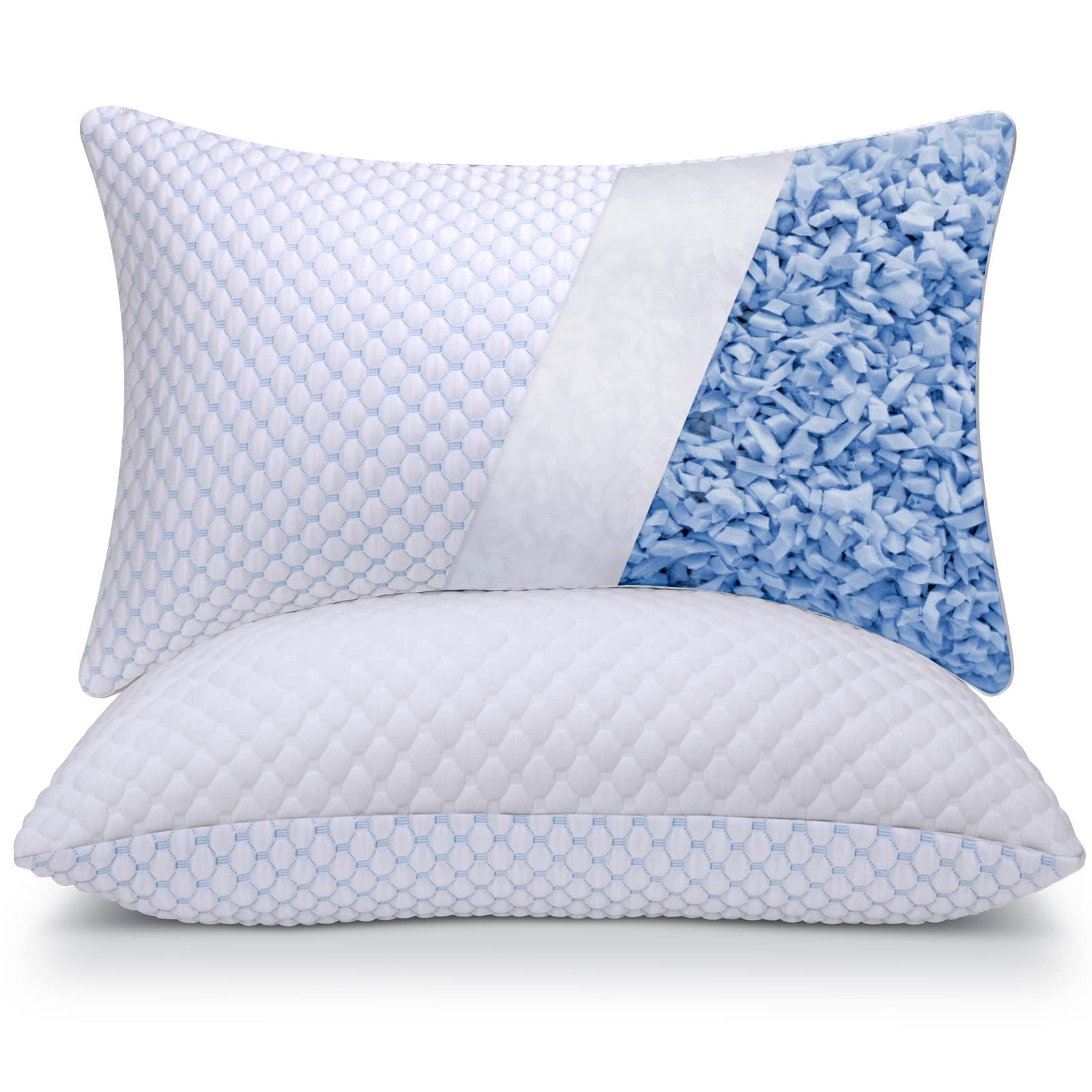 Cooling Queen Pillows, Adjustable Shredded Memory Foam, White