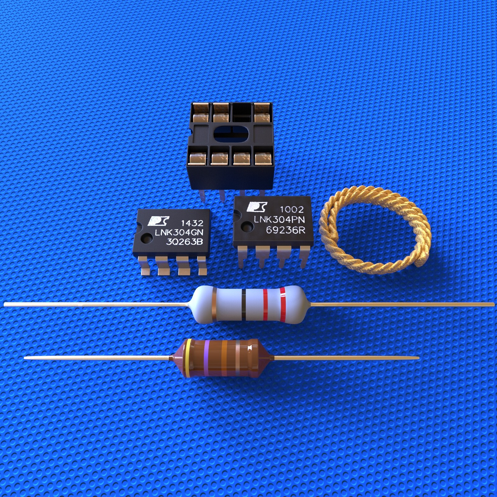 LNK304PN + Socket + LNK304GN + Resistor 22 Ohm + Choke 470μH + Desoldering Wire