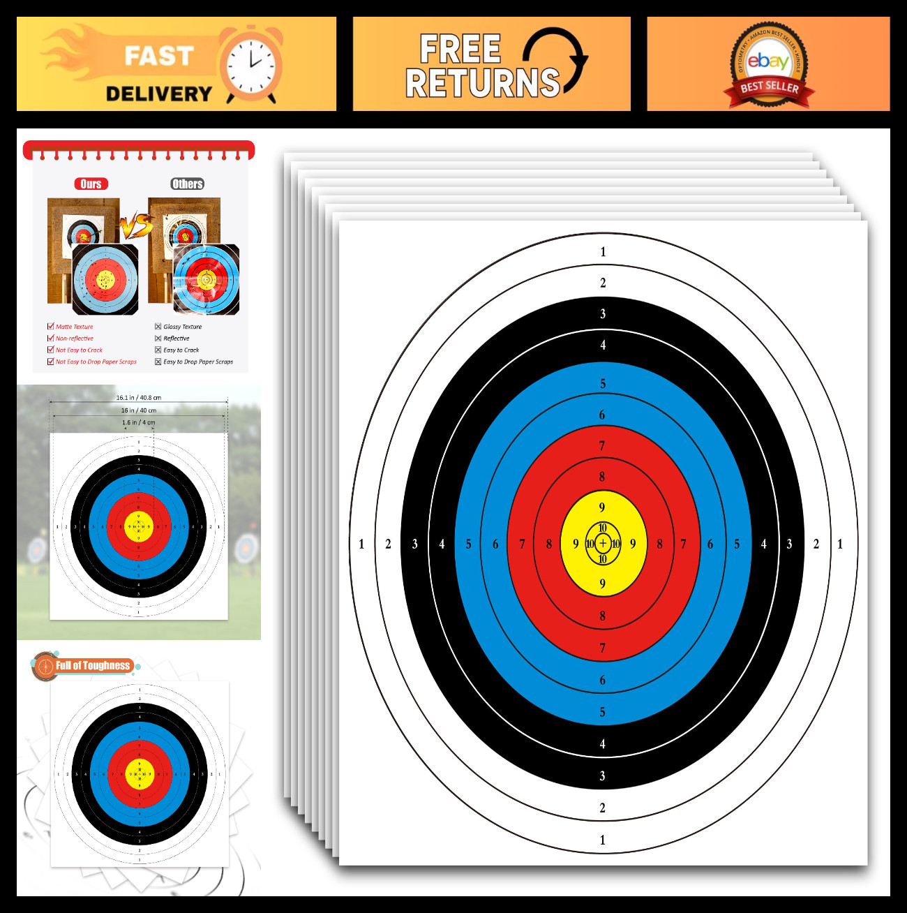 Archery Targets Paper 20/50pcs - Bow & Arrow Practice Targets for Hunting, 10/5