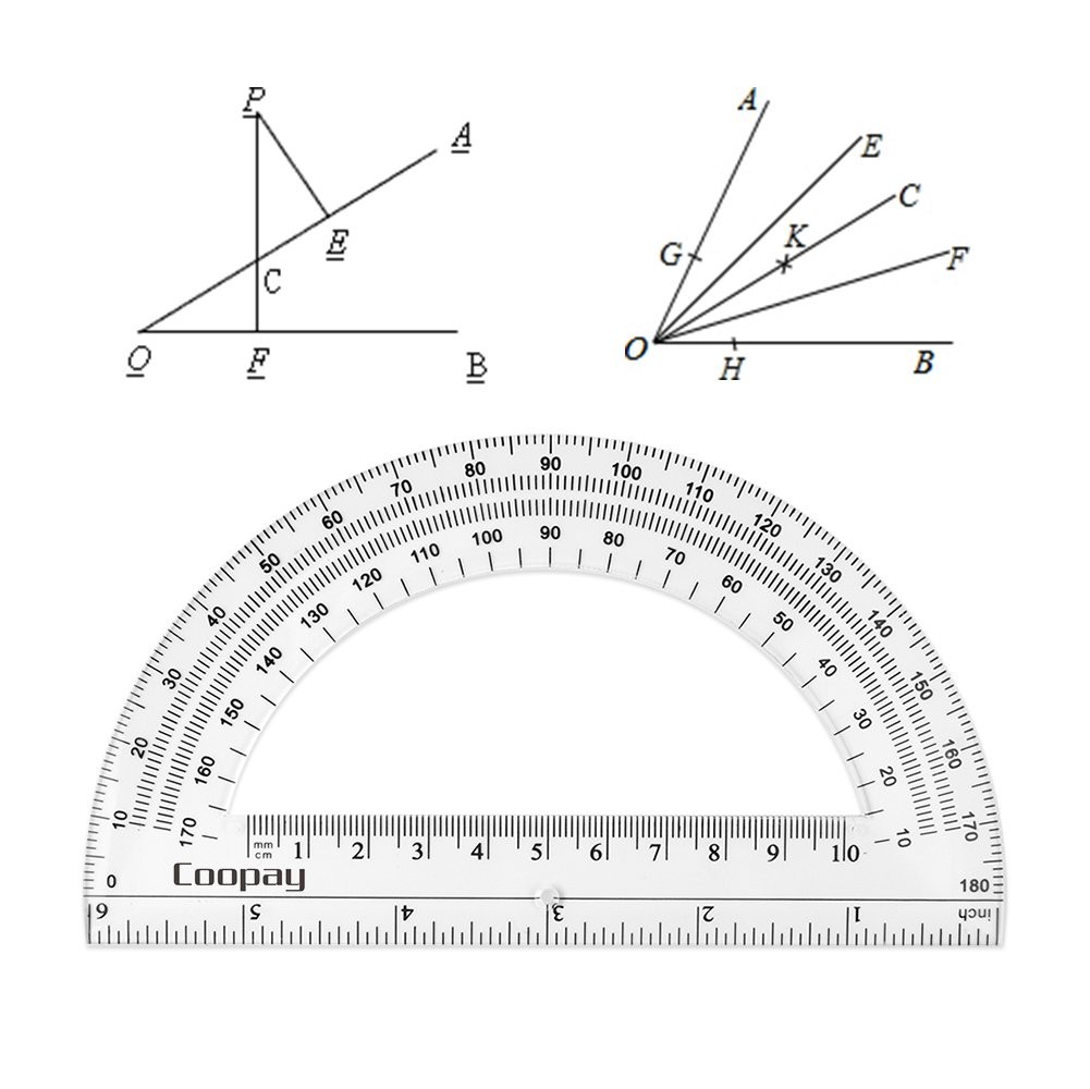 24 Pack 6 Inch Plastic Protractors, Clear, 180 Degrees, Student Math, Angle
