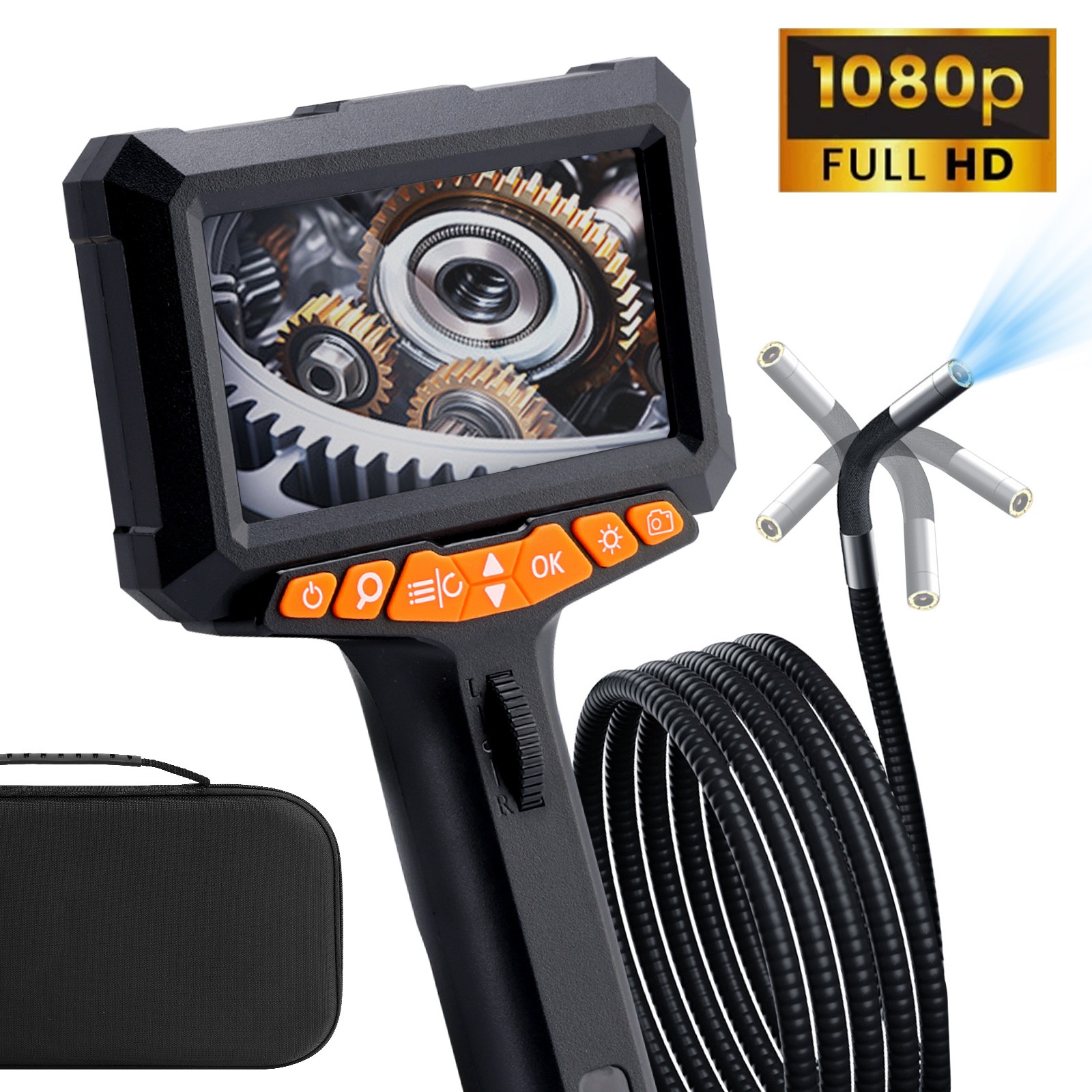 5" LED 2-Way 360°Endoscope W/Light Industrial Articulating Borescope Camera