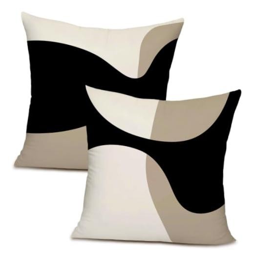 Black Beige Cream Decorative Throw Pillow 22" x 22" (Pack of 2) Black and Beige