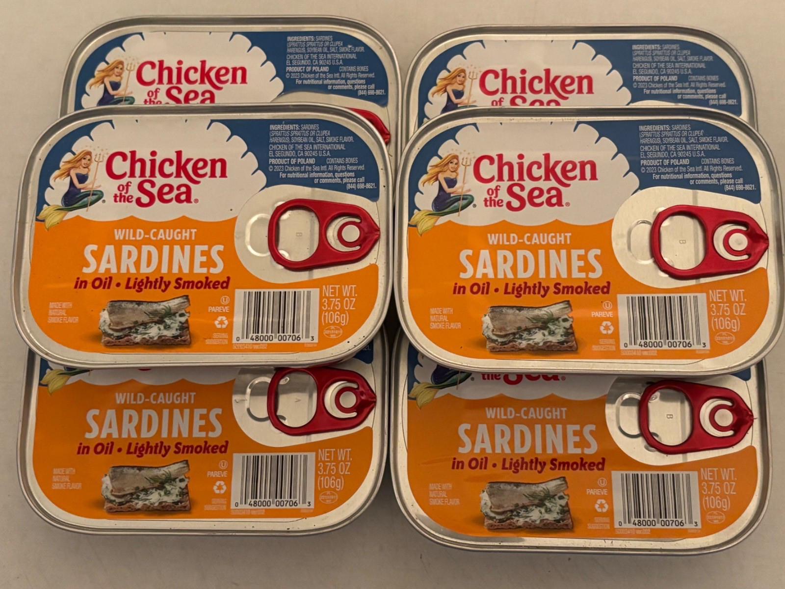 Lot (6) Chicken of the Sea Sardines: In Oil, Lightly Smoked 3.75 oz  exp 11/2029