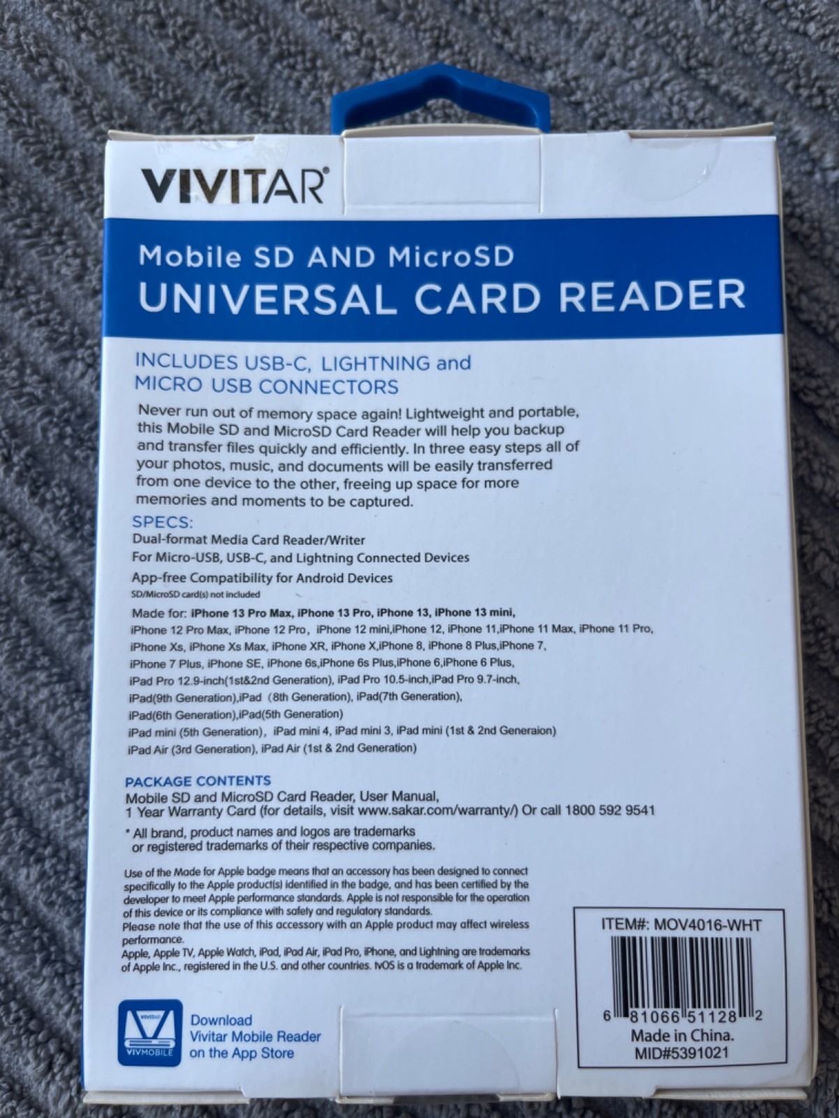 NEW & SEALED Vivitar Universal Card Reader - Mobile SD / MicroSD (MOV4016)