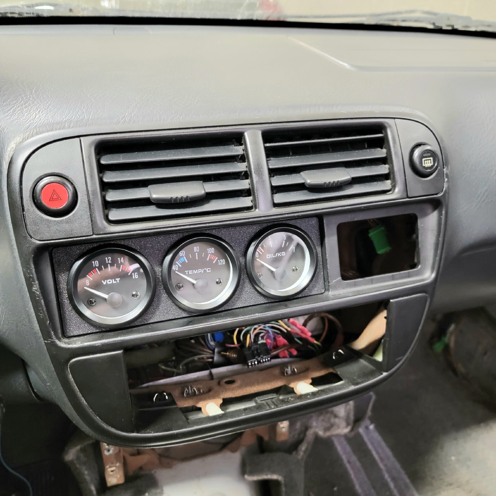 3 Gauge Pod Radio Single Din TEXTURED Triple 52mm Civic Del Sol CRX Honda Stereo