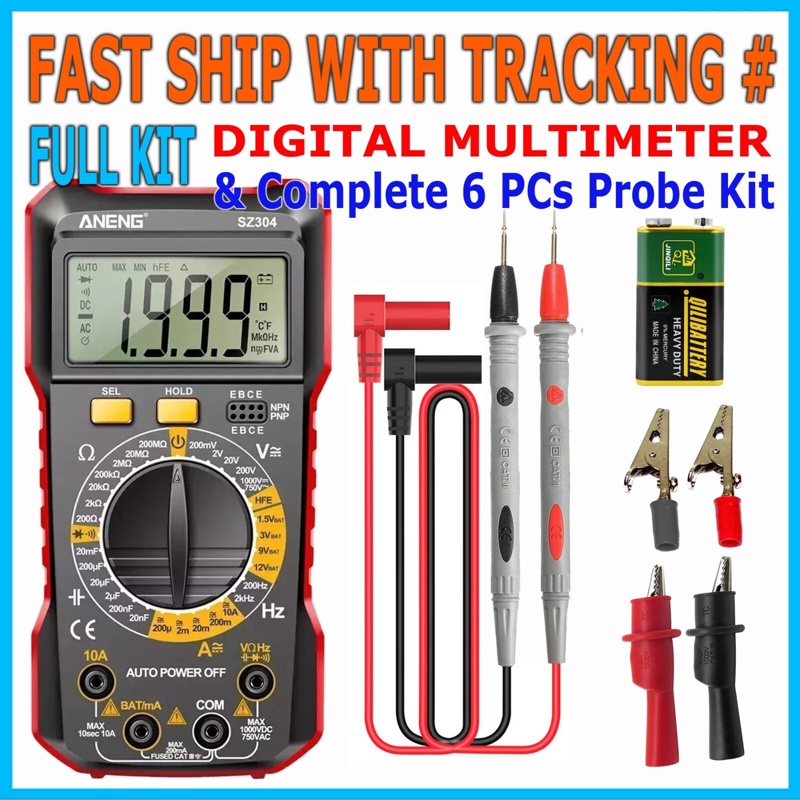 SZ304 Multifunction 1999 Counts Digital Multimeter True RMS Handheld