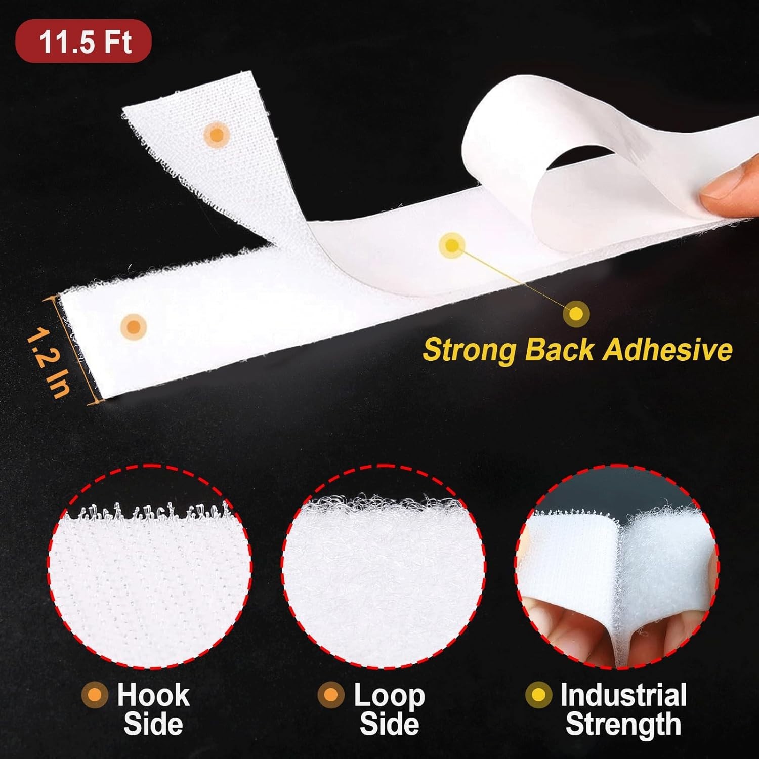 Industrial Strength Hook & Loop Fasteners, 11.5ft - Secure Mounting Solution