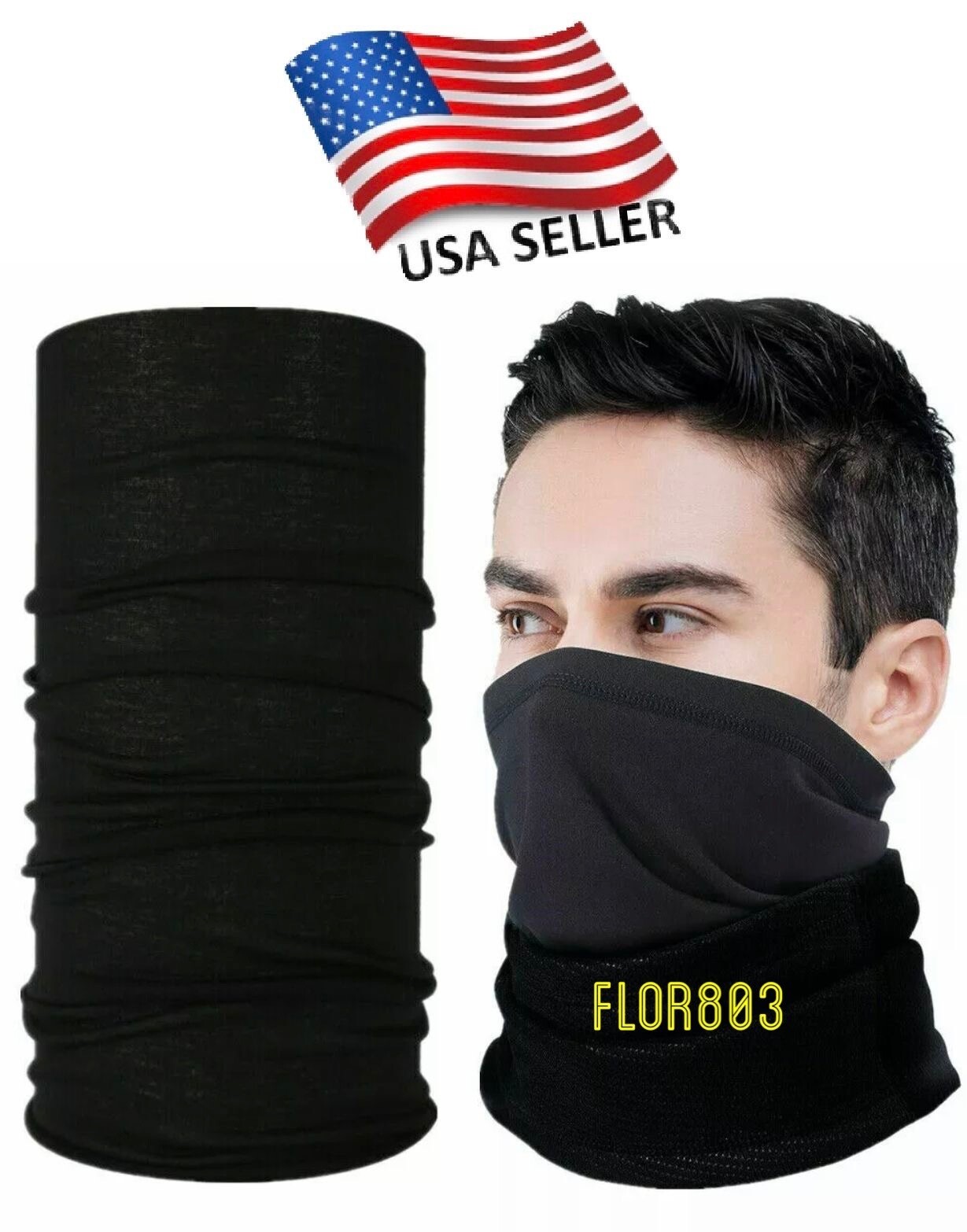 Unisex Face Mask Bandana Balaclava Headwear Neck Scarf- Black Color
