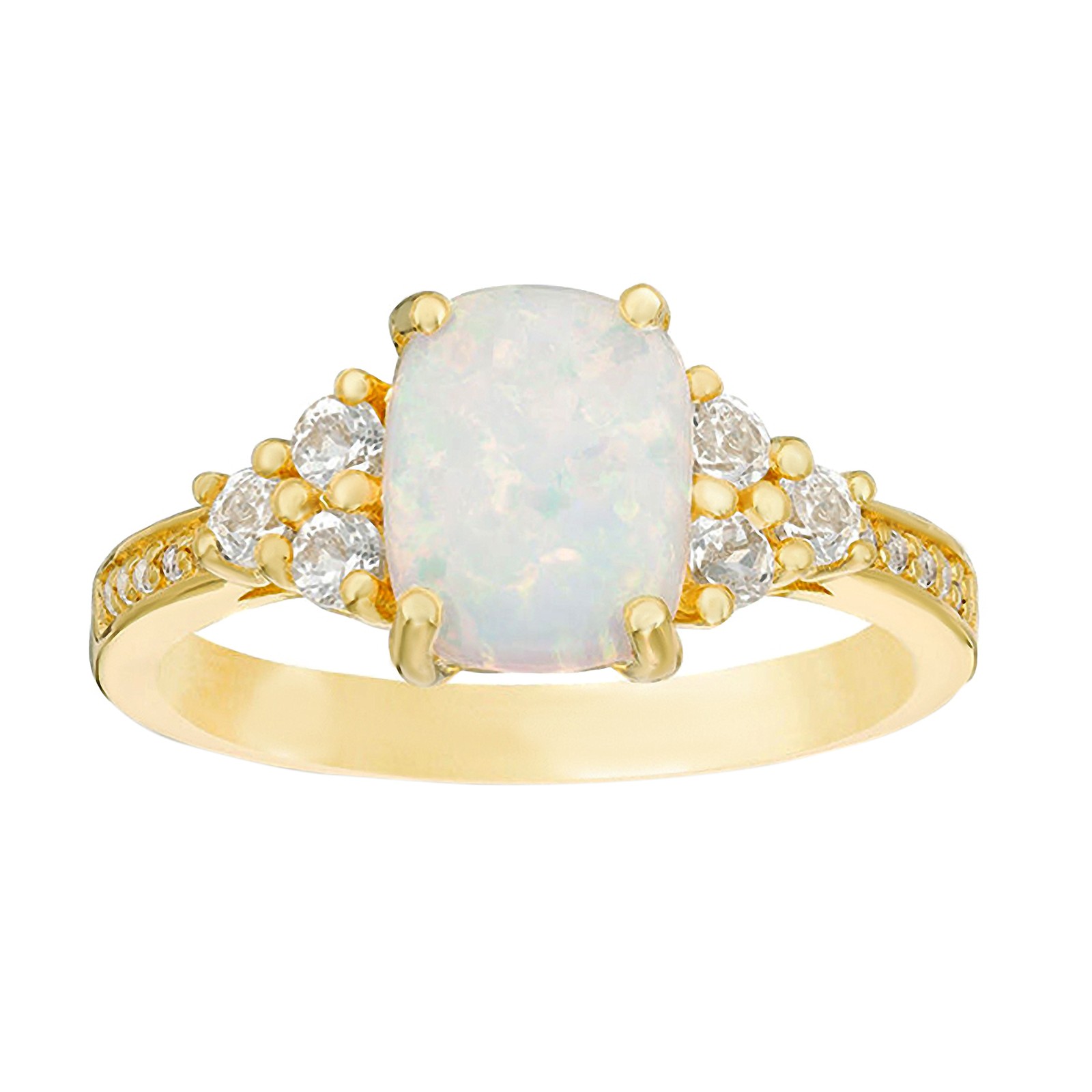2 Micron Yellow Gold Plated Sterling Silver with Cushion Created Opal and White