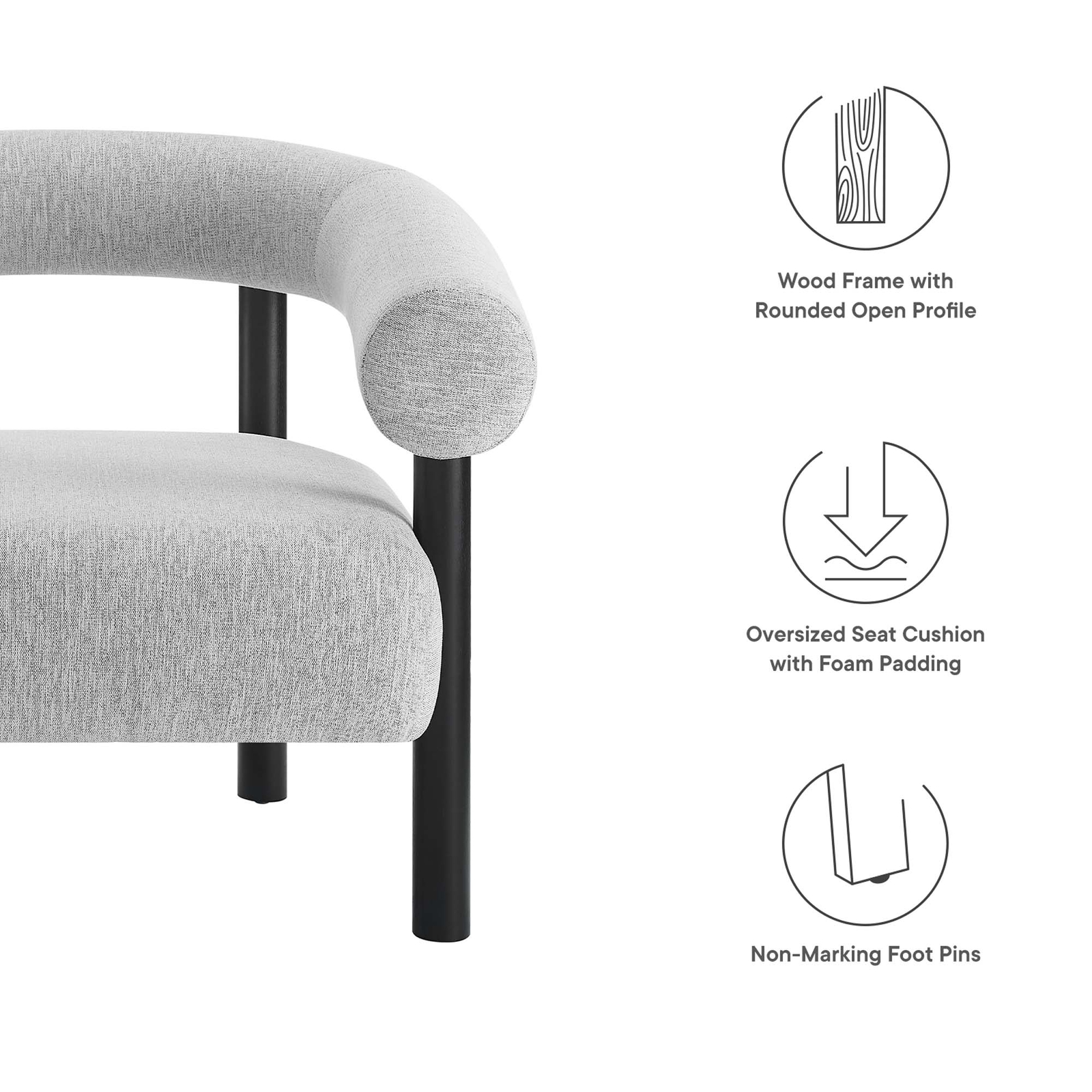 Sable Upholstered Fabric Armchair in Light Gray Black