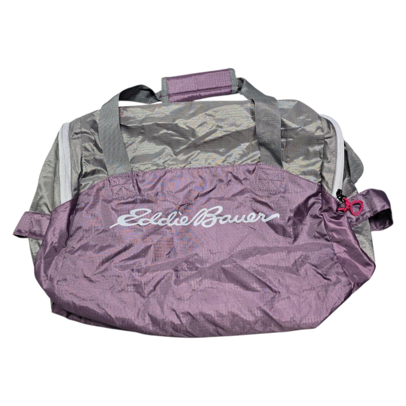 Eddie Bauer Rippac Duffel Bag Ripstop Fabric Lightweight Packable Grey Purple