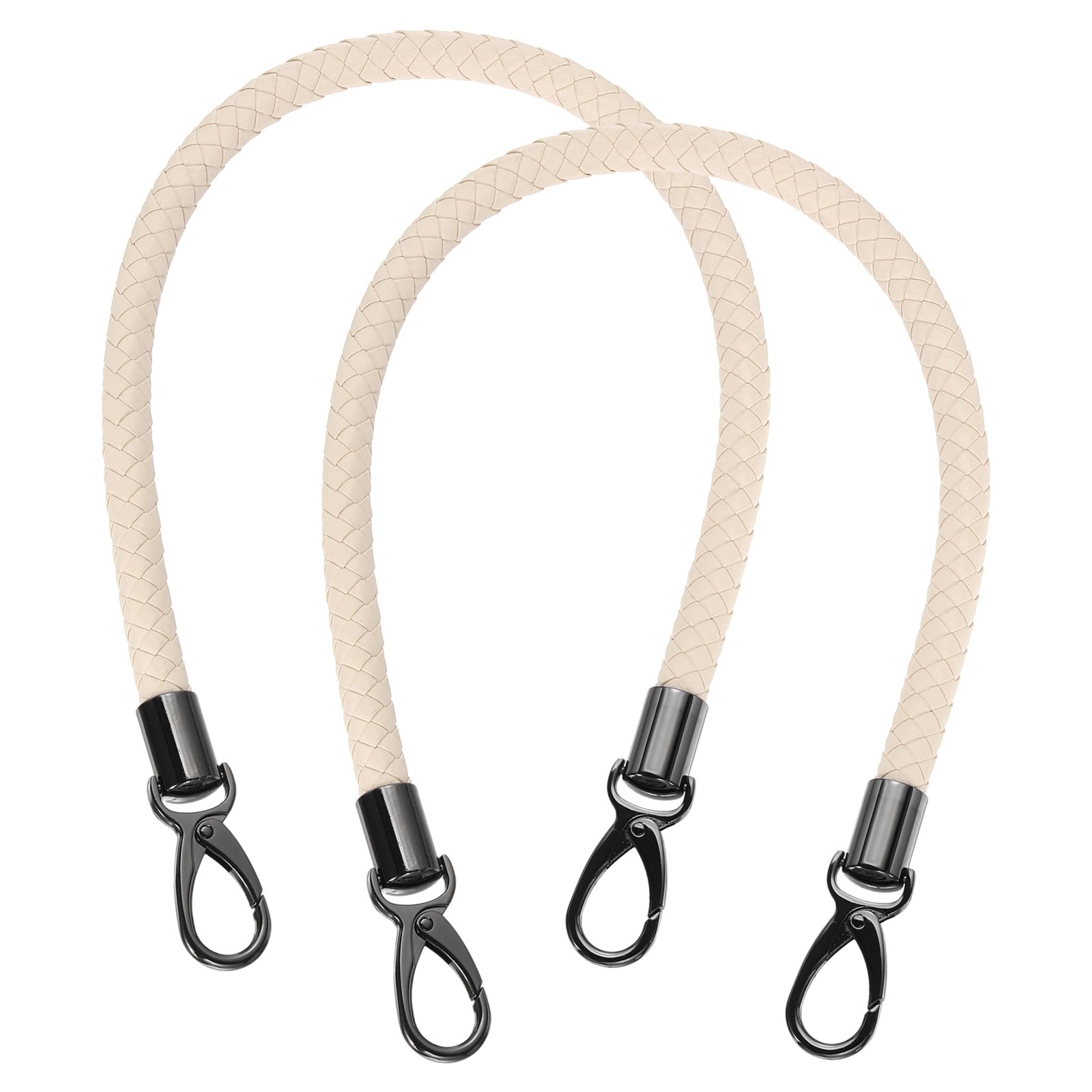 2Pcs 55cm 21.7" Braided Purse Strap PU Leather Beige Yellow (Black Buckle)