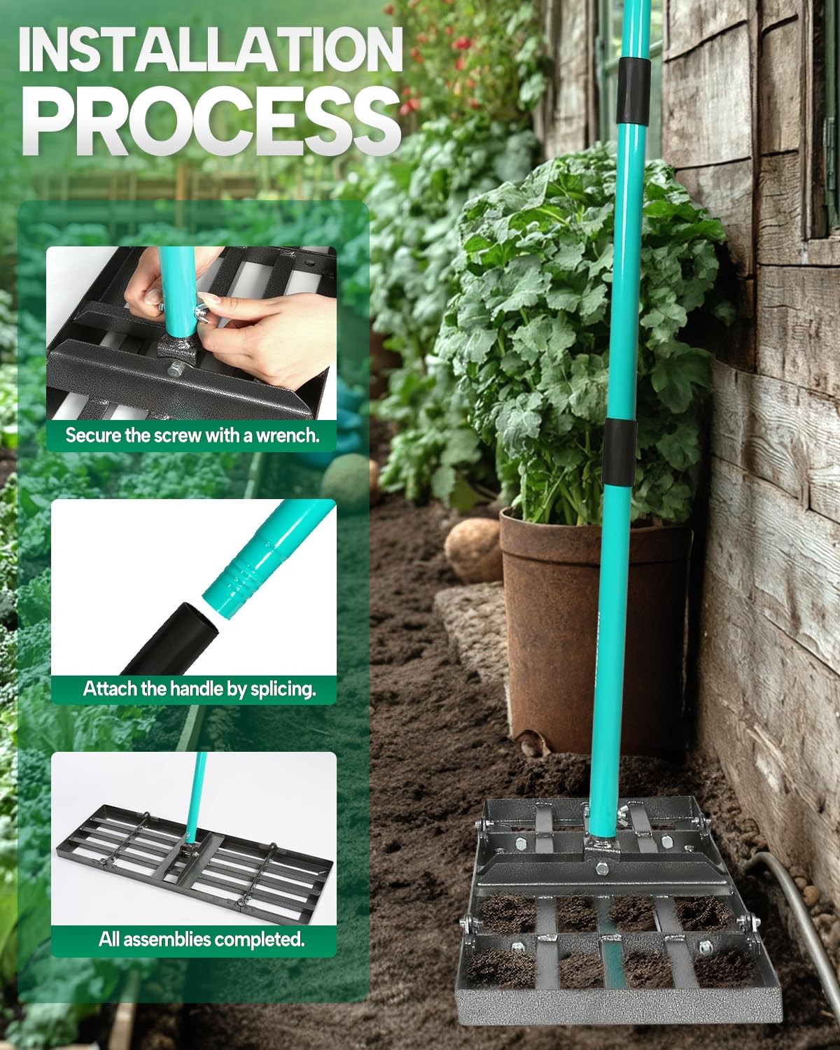 Lawn Leveling Rake, 30 Inch Yard Lawn Leveling for Soil with 78" Adjustable S...