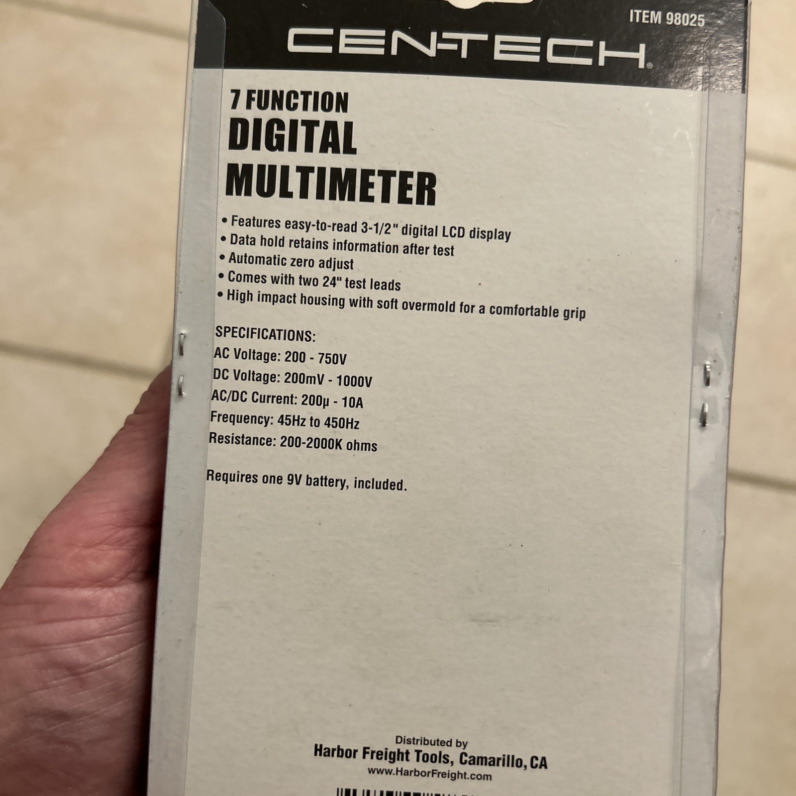 Cen-Tech 98025 7 Function Digital Multi Meter Electronic Volt Tester Electronic