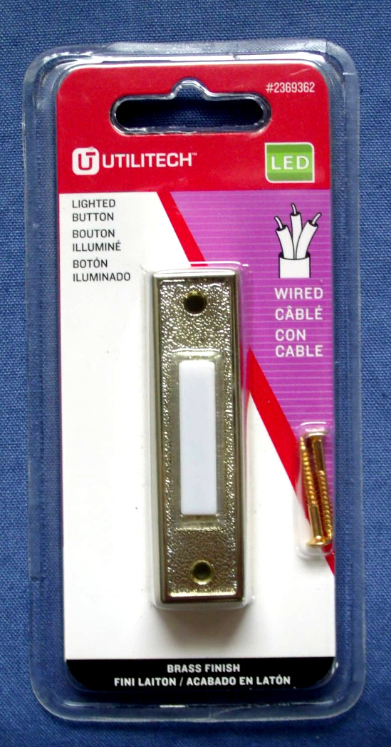 NEW UTILITECH Wired 3" LED Lighted Push Button Doorbell with Brass Finish