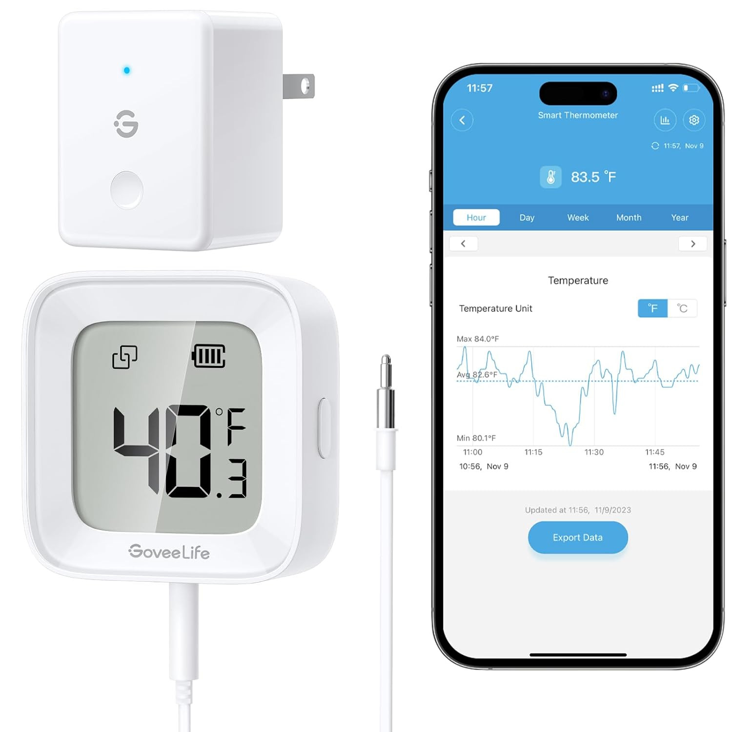 Wifi Refrigerator Thermometer 1-Pack with Gateway & LCD Display | Freezer Alarm
