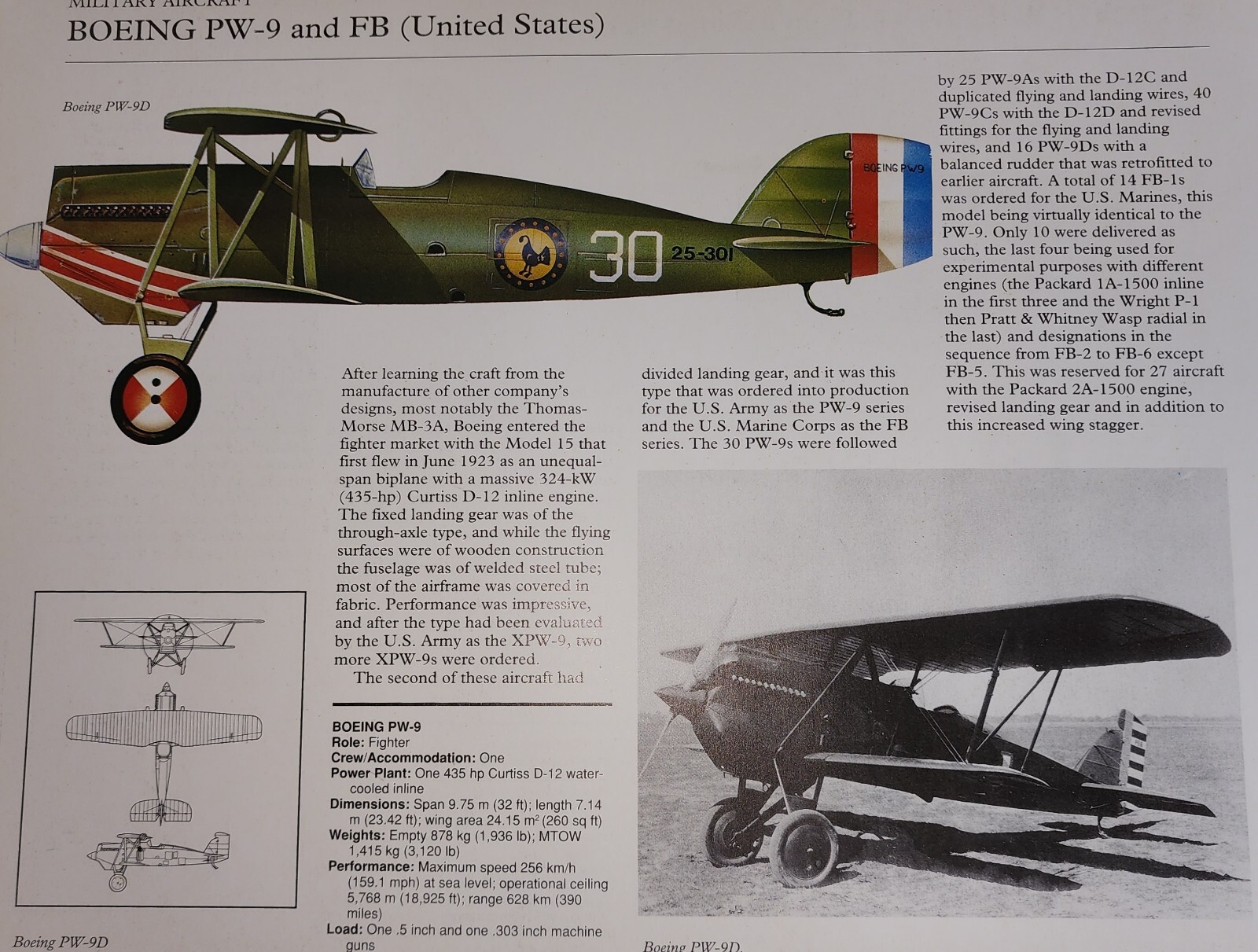 Boeing PW-9 PW 9 Plane Picture Out of Print Article Sheet Decor